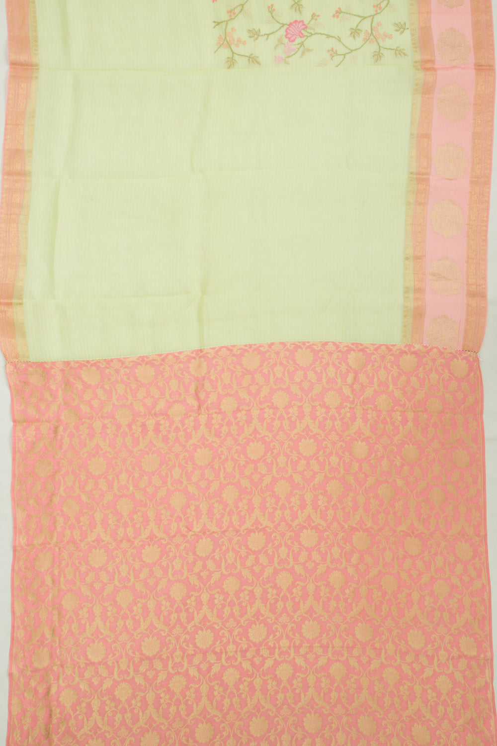 Organza Floral Embroidery Green Saree