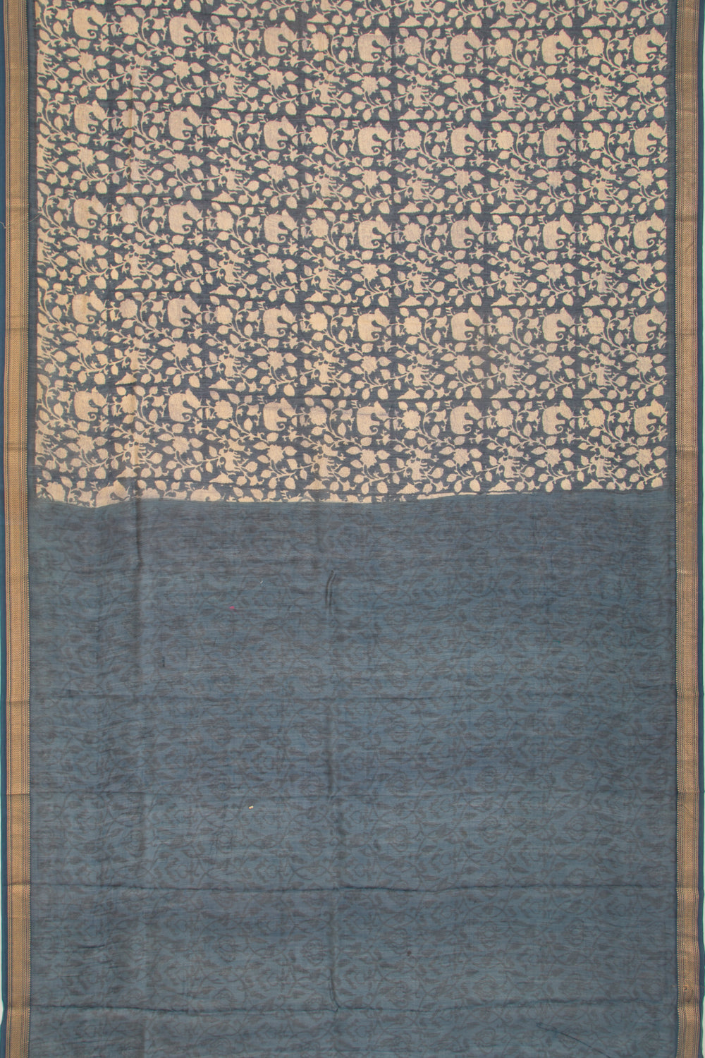 Chanderi Silk Batik Printed Blue Saree