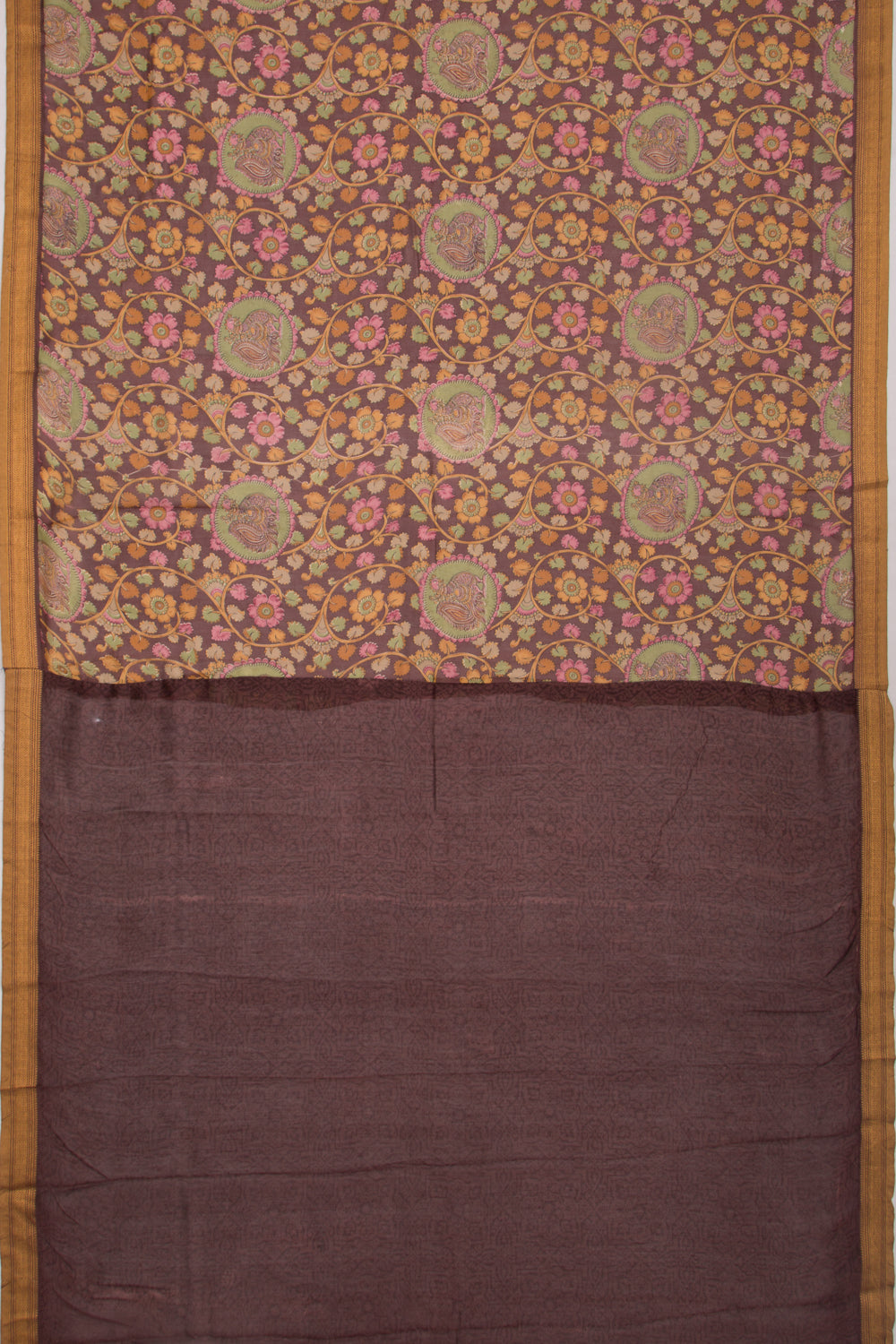 Chanderi Soft Silk Floral Printed Brown Saree