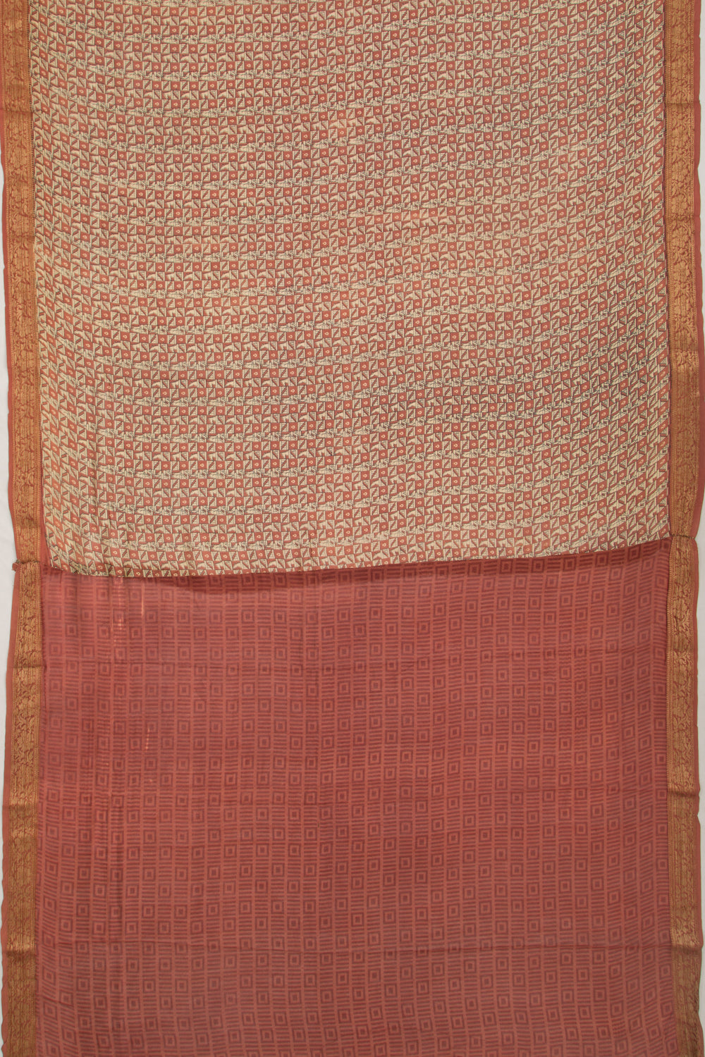Chanderi Soft Silk Printed Brown And Cream Saree
