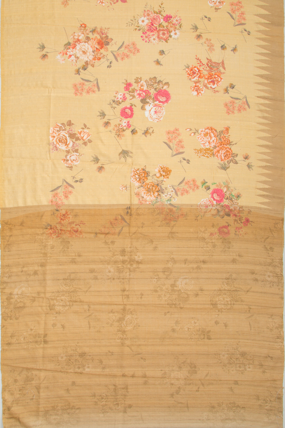 Tussar Floral Printed Yellow Saree