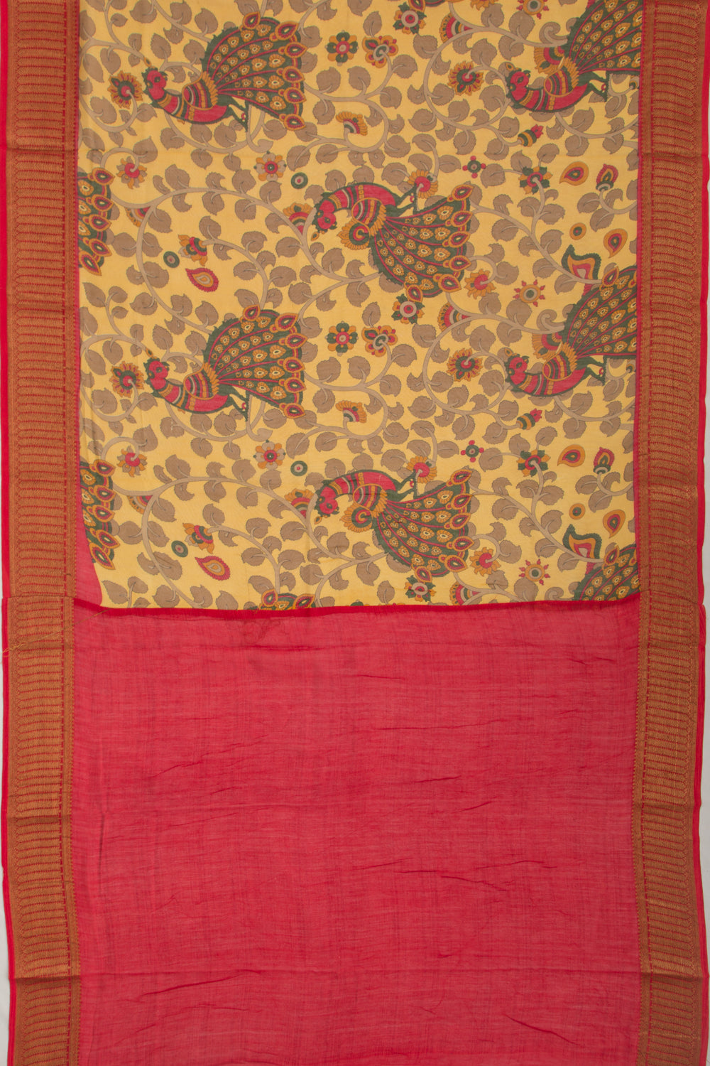 Chanderi Soft Silk Pichwai Printed Yellow Saree