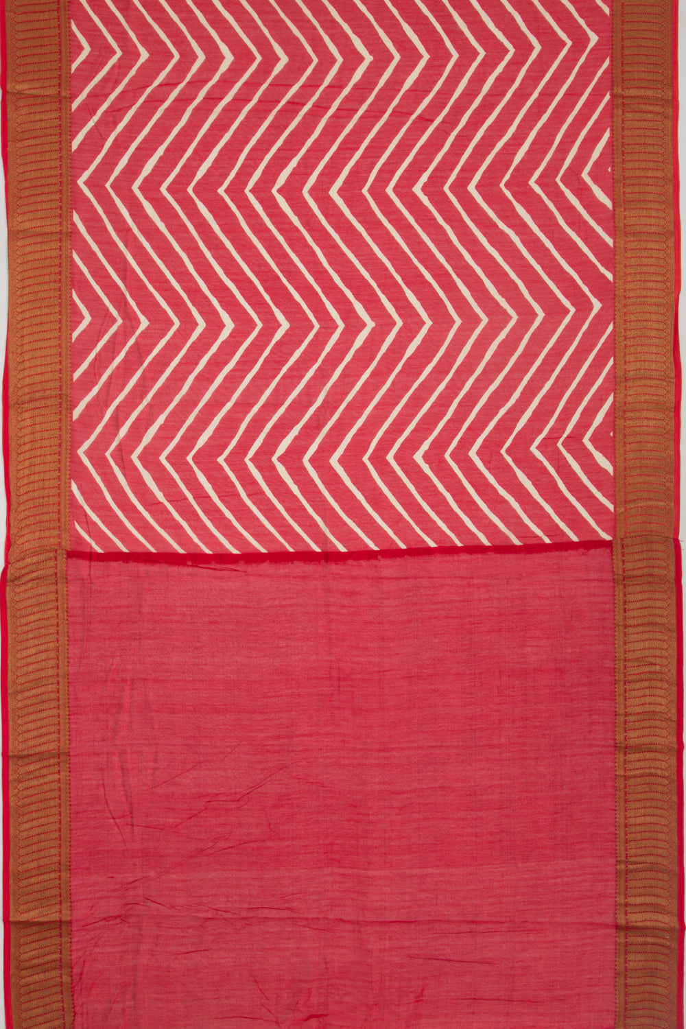Chanderi Soft Silk Lines Red Saree