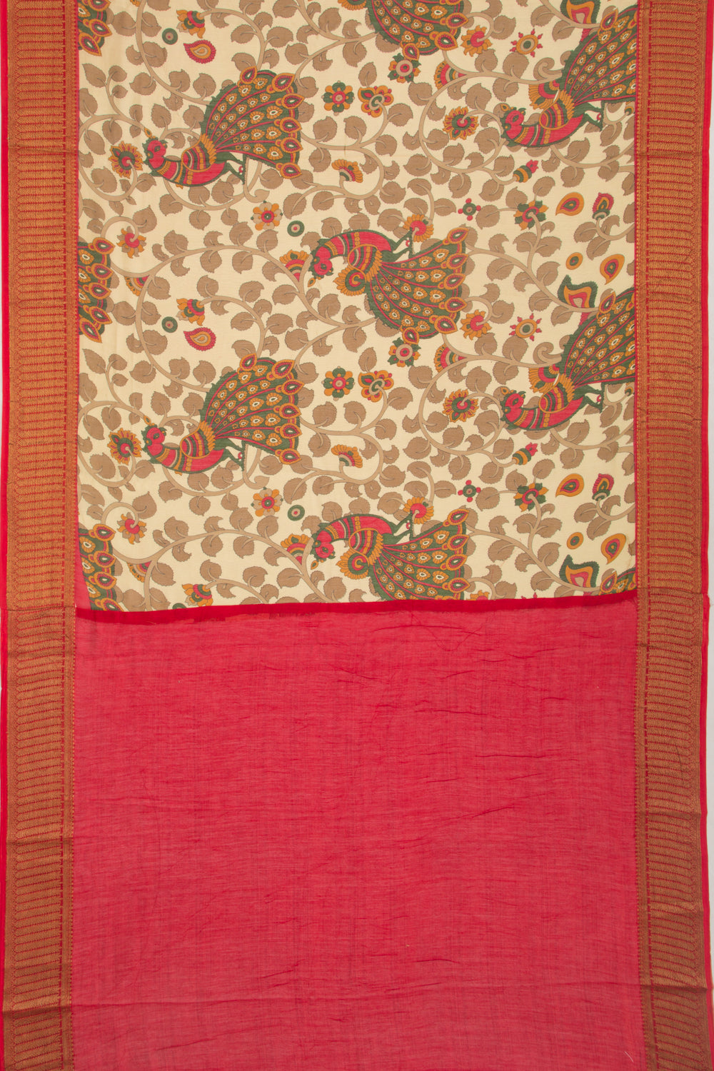 Chanderi Soft Silk Printed Cream Saree