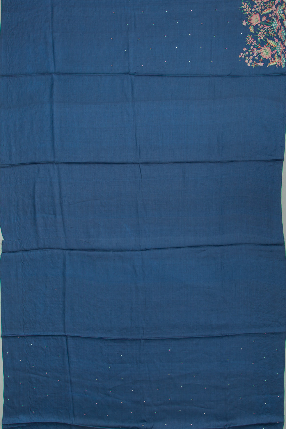 Tussar Butta Dark Blue Saree With Scallop Border And Cutwork