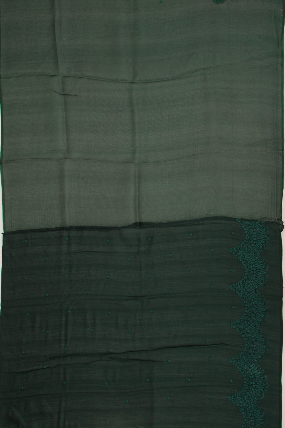 Organza Embroidery Butta Bottle Green Saree With Scallop Border