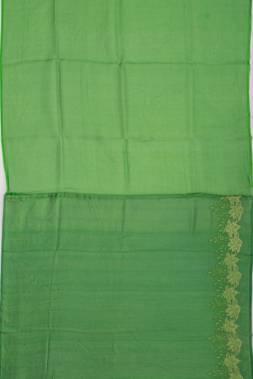 Organza Embroidery Butta Green Saree With Scallop Border