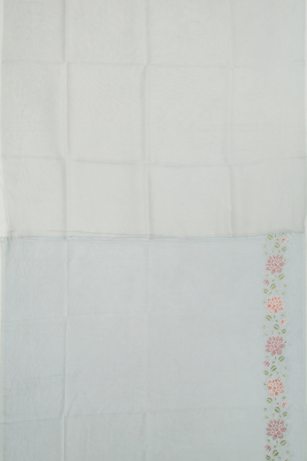 Organza Embroidery Butta Grey Saree With Scallop Border