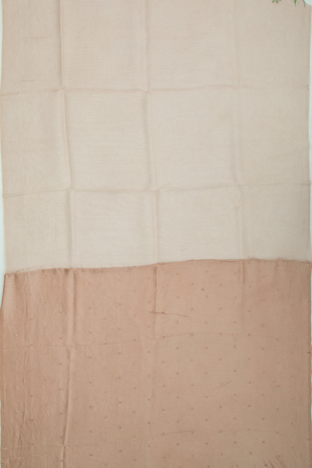 Organza Embroidery Butta Pastel Brown Saree With Scallop Border