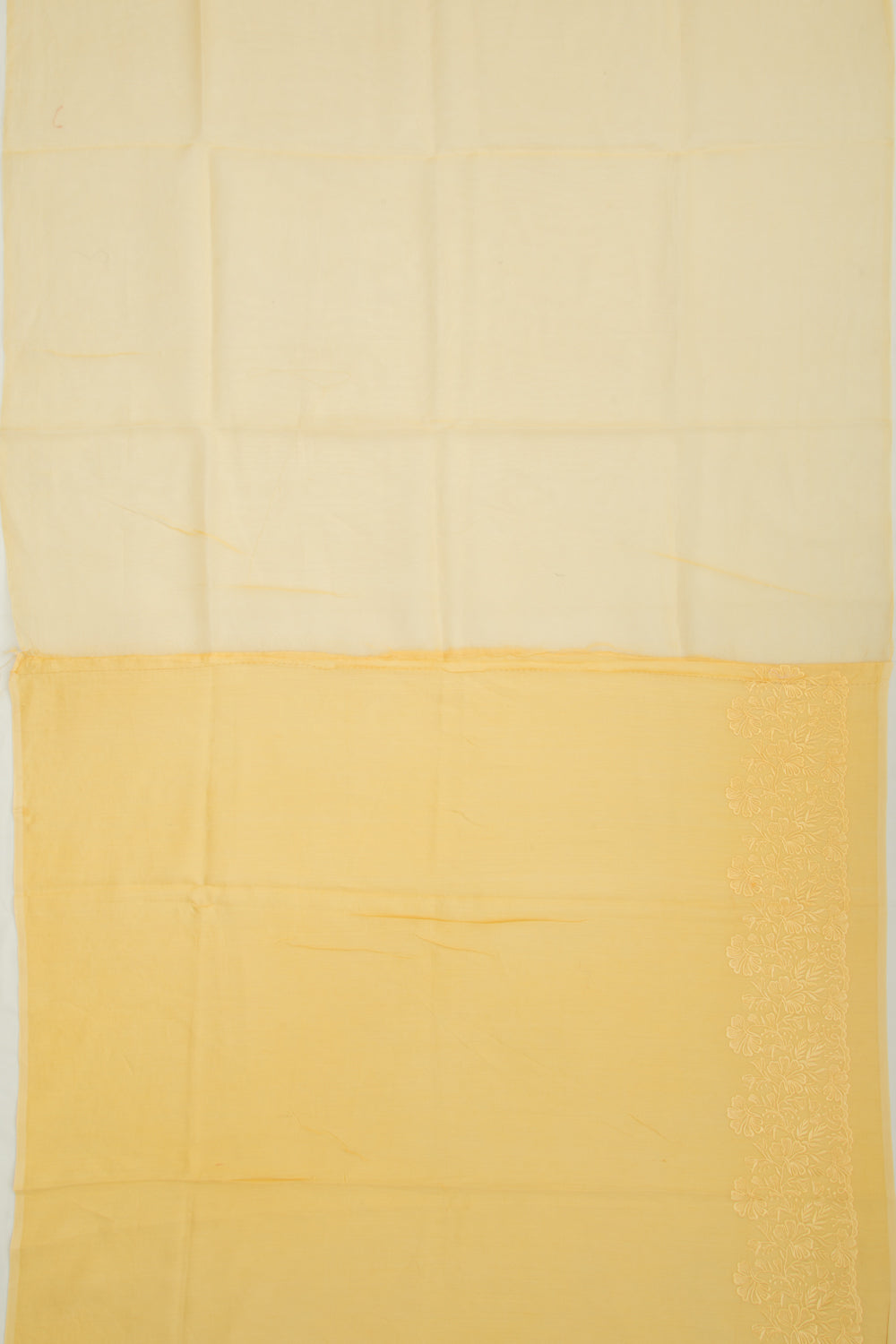 Organza Embroidery Butta Yellow Saree With Scallop Border