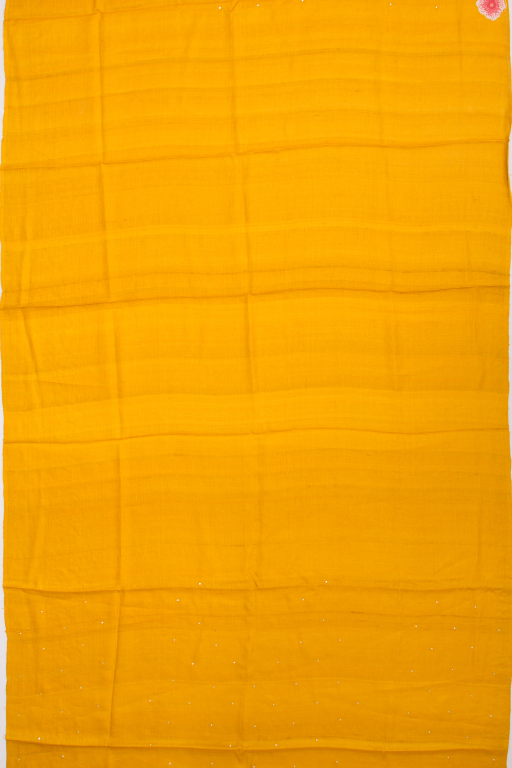 Tussar Butta Mustard Yellow Saree With Scallop Border And Cutwork