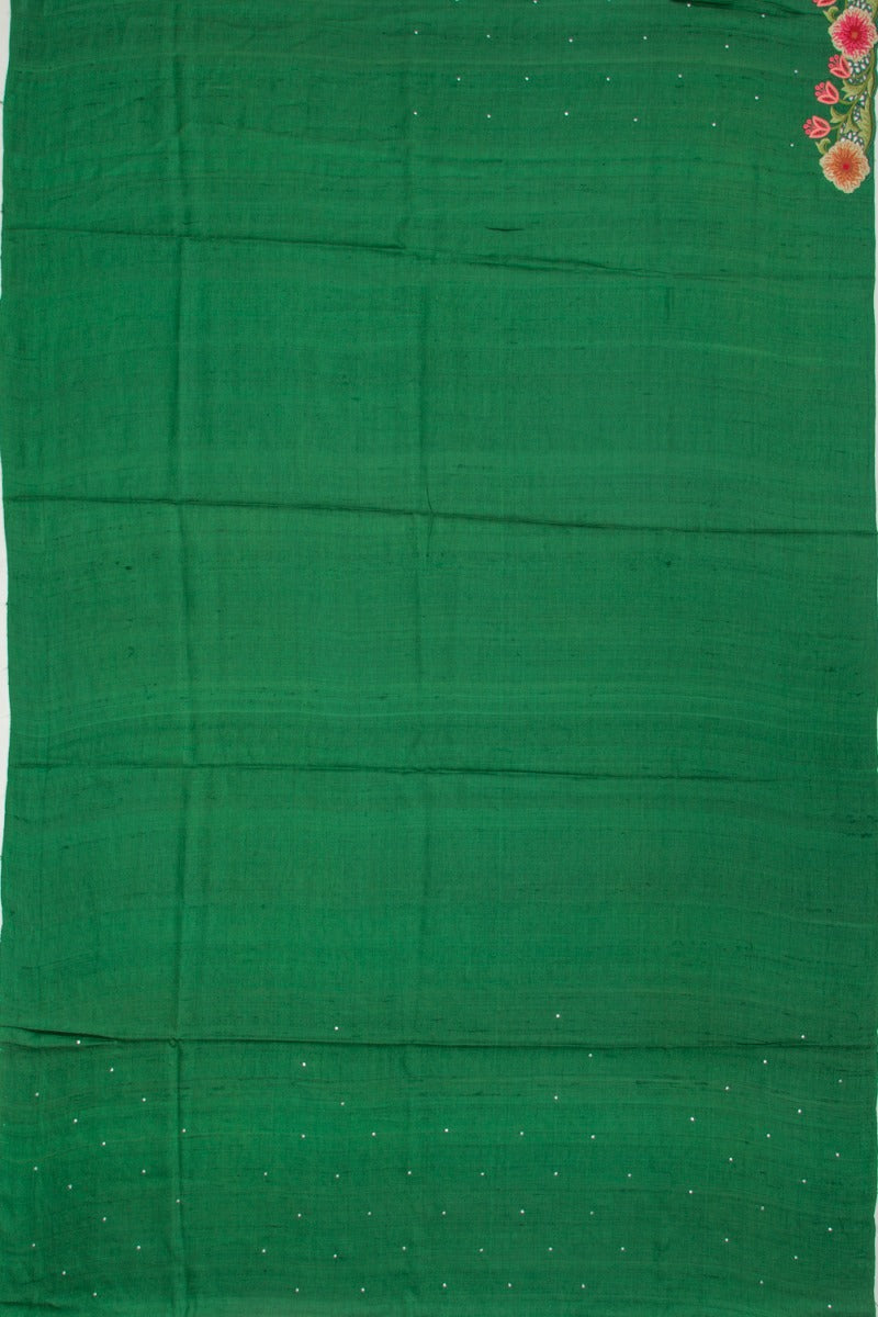 Tussar Butta Bottle Green Saree With Scallop Border And Cut Work