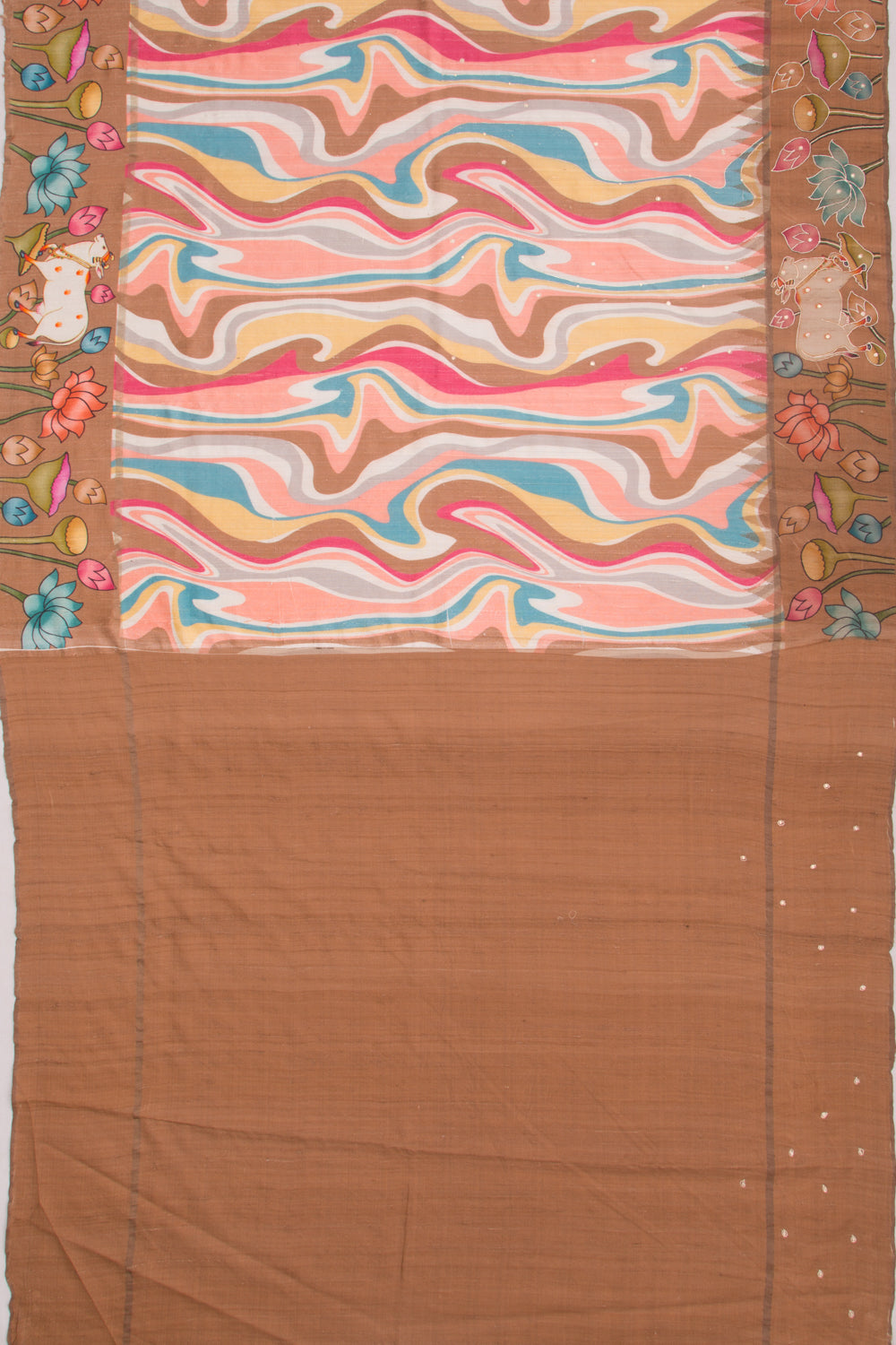 Tussar Embroidery And Pichwai Printed Multicolour Saree