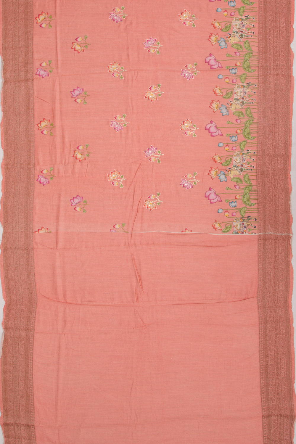 Chanderi Silk Pichwai Printed And Embroidery Pink Saree