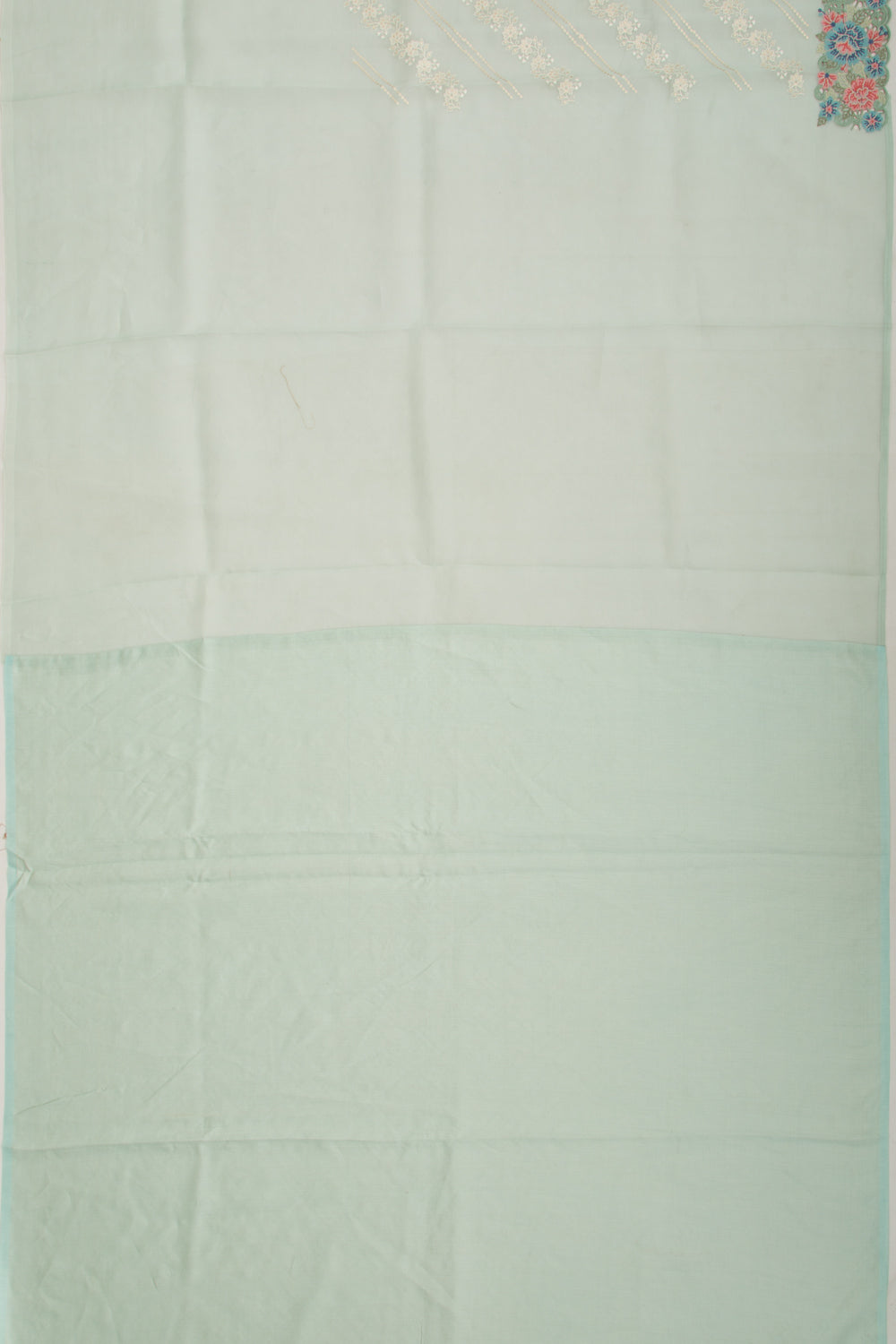 Organza Floral Embroidery Blue Saree With Cut Work And Scallop Border