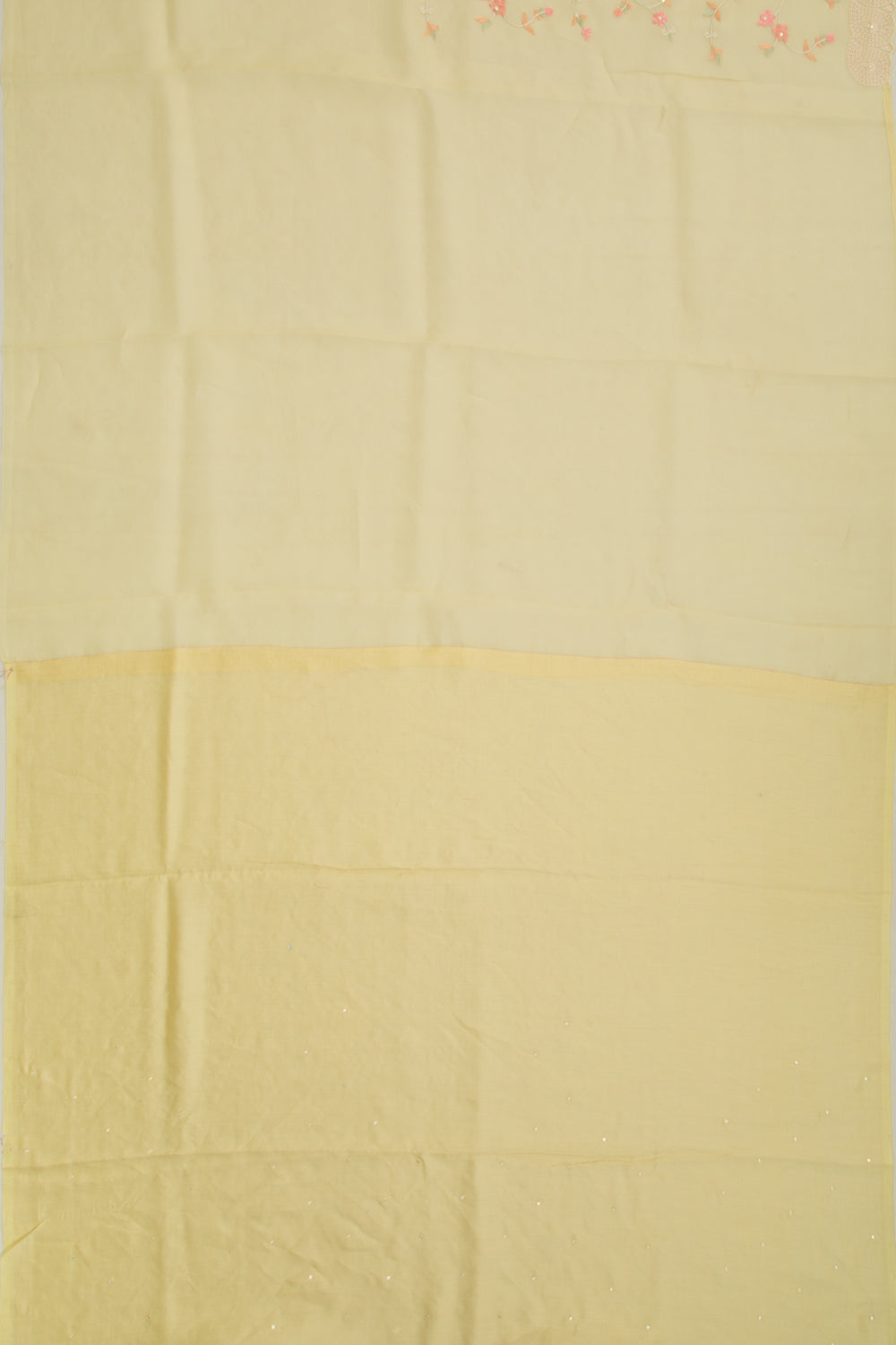 Organza Floral Embroidery Pastel Yellow Saree With Scallop Border