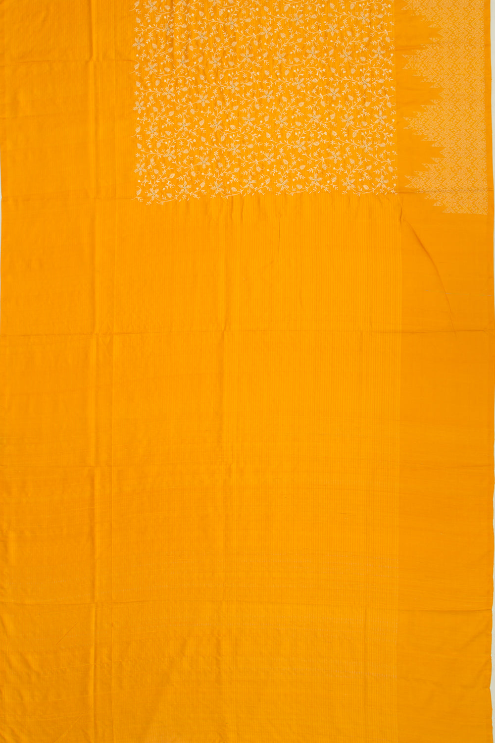 Tussar Floral Embroidery Mustard Yellow Saree
