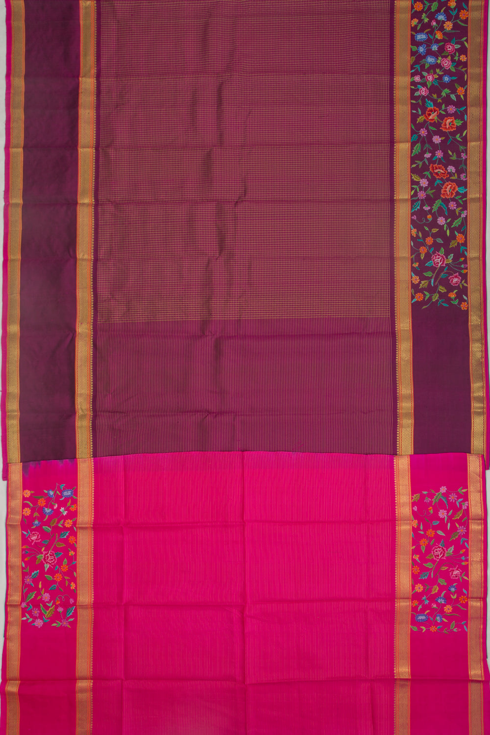 Petite Point Kanchipuram Silk Checks Purple Saree