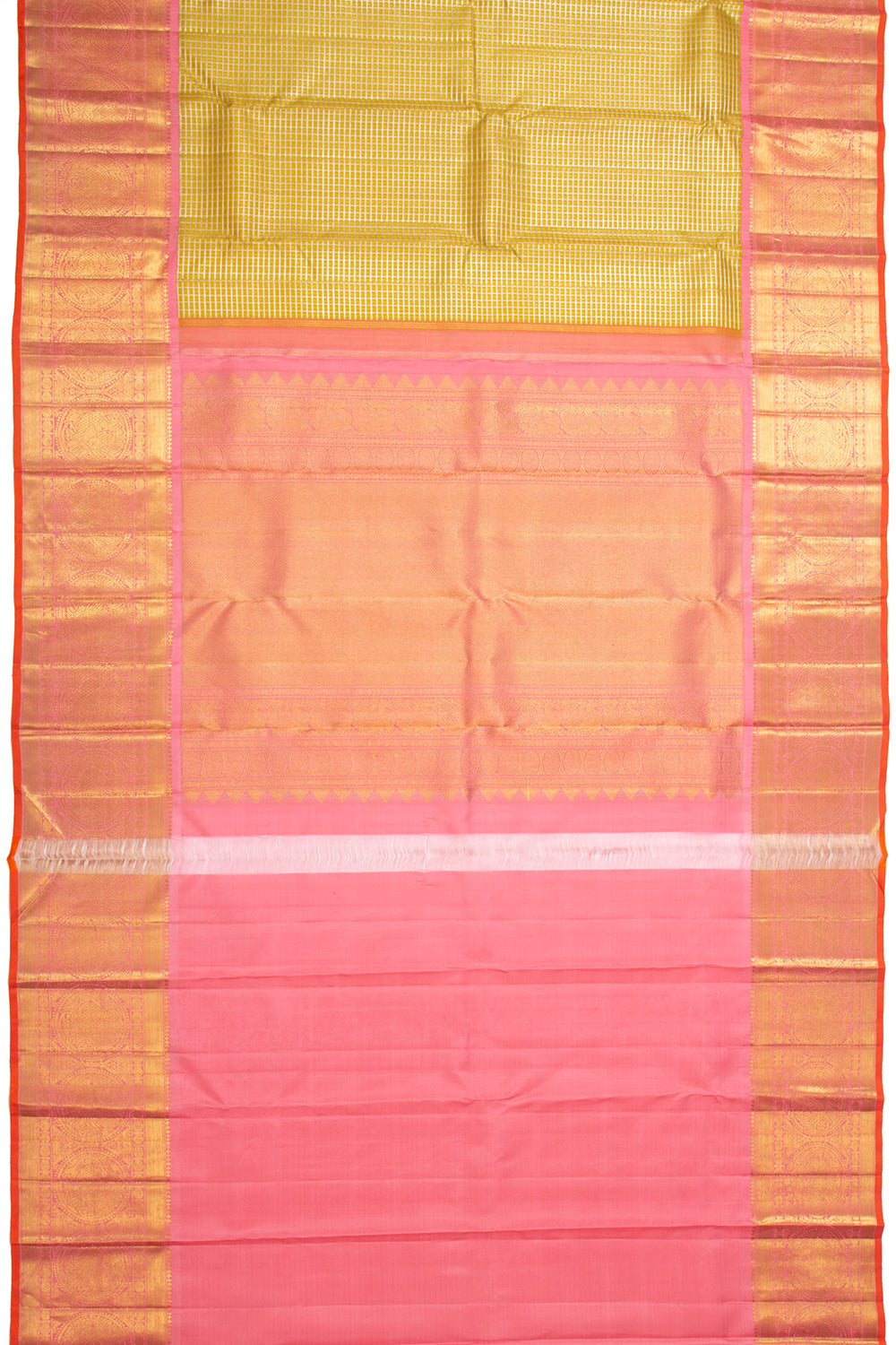 Kanchipuram Silk Checks And Butta Yellow Saree