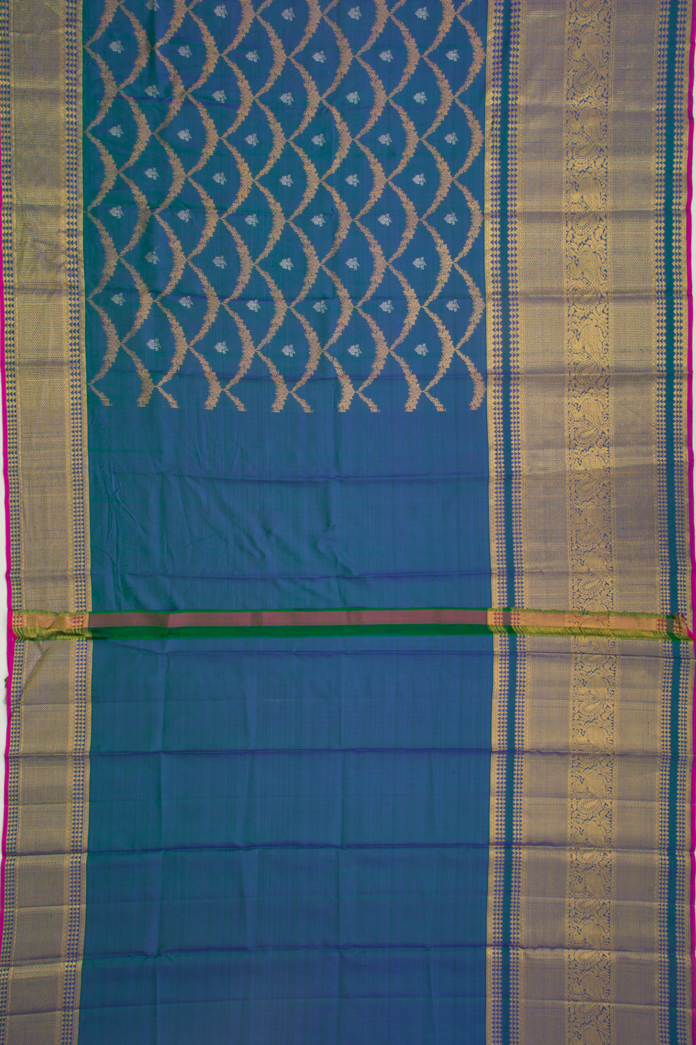 Kanchipuram Silk Brocade Dual Tone Green And Blue Saree