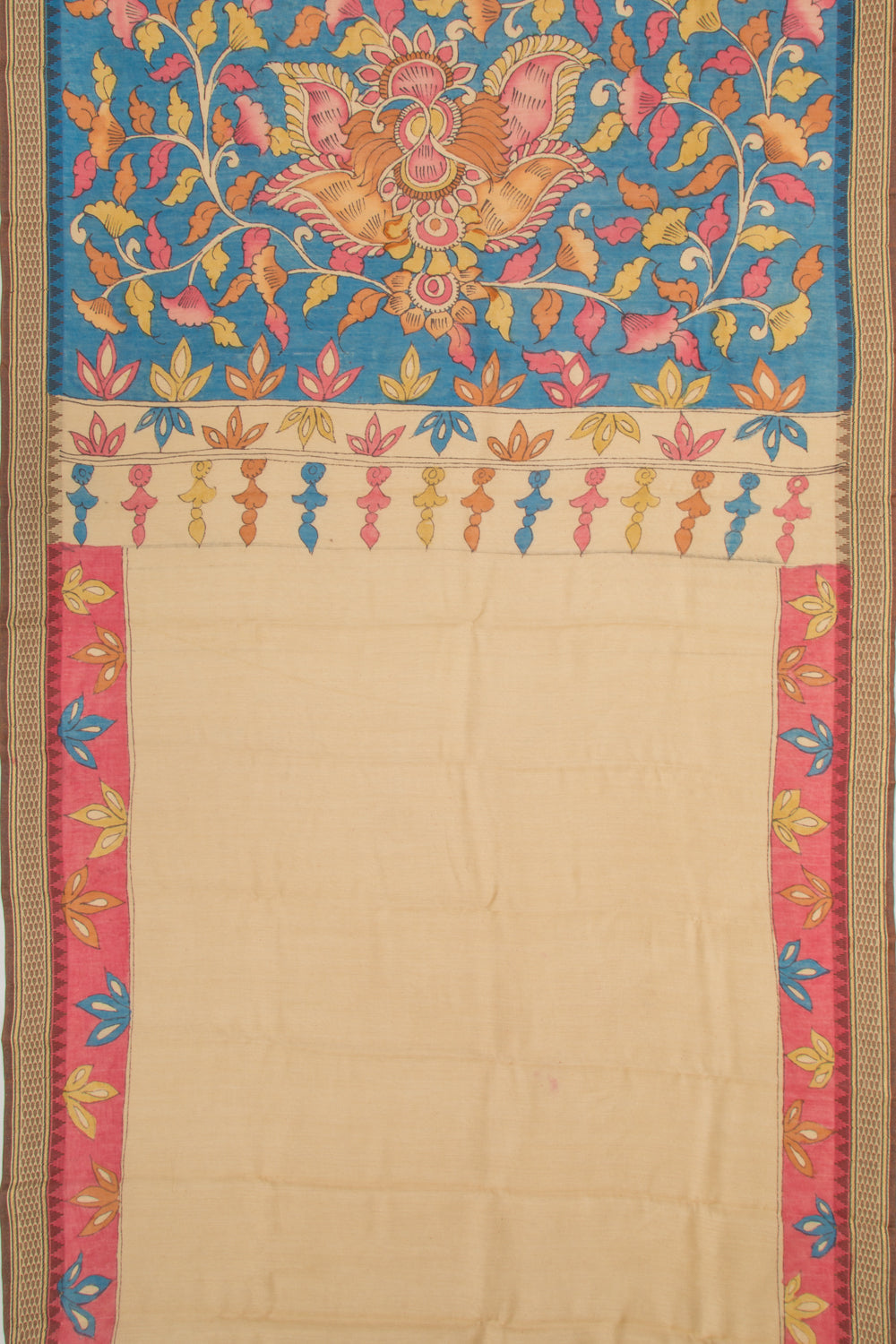 Tussar Kalamkari Handpainted Pinkish Red Saree