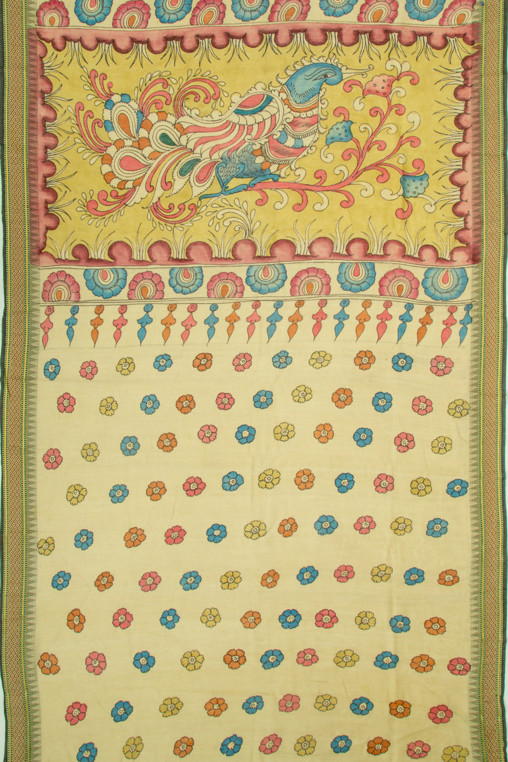 Tussar Kalamkari Handpainted Brown Saree