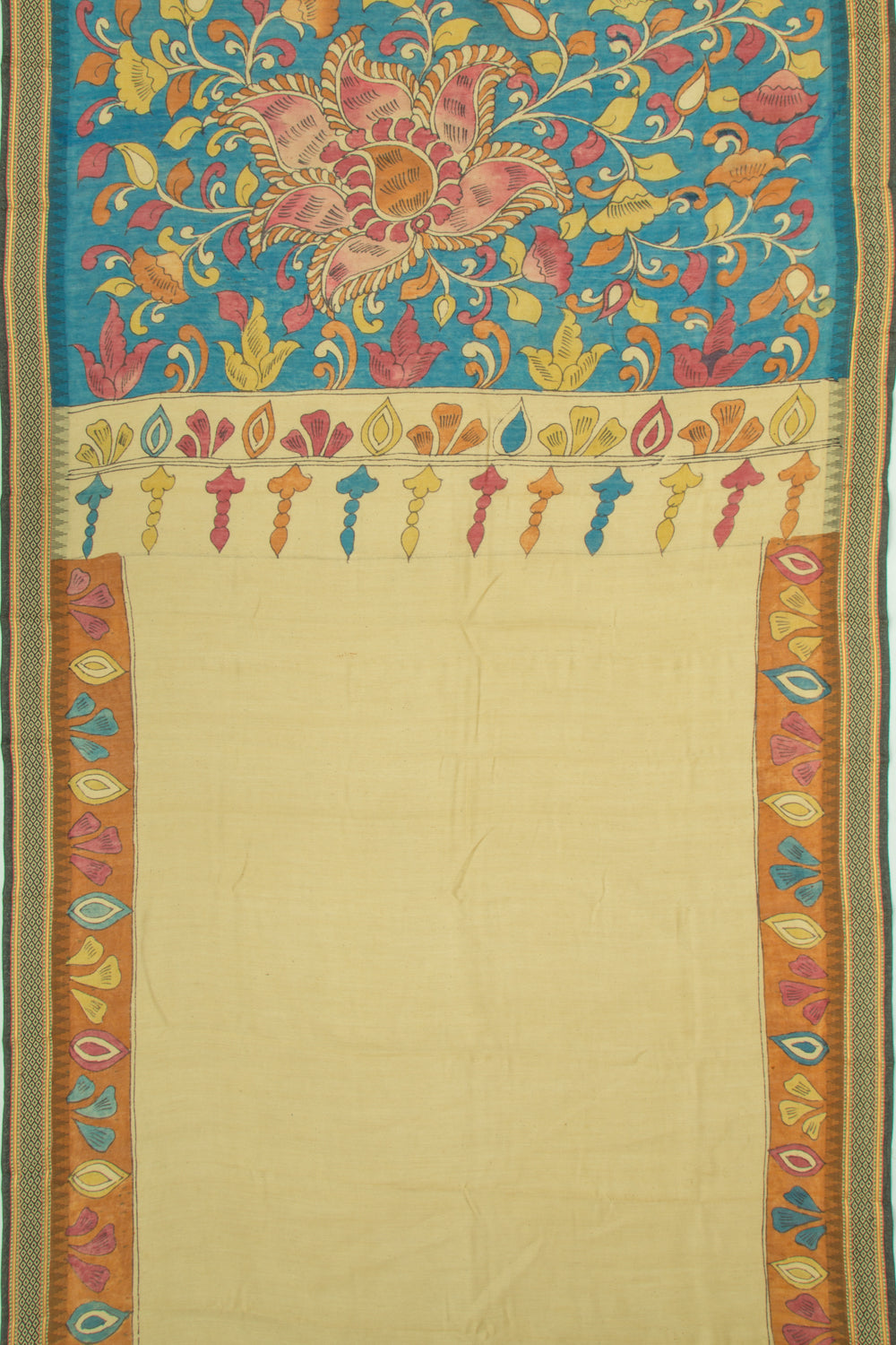 Tussar Kalamkari Handpainted Brown Saree