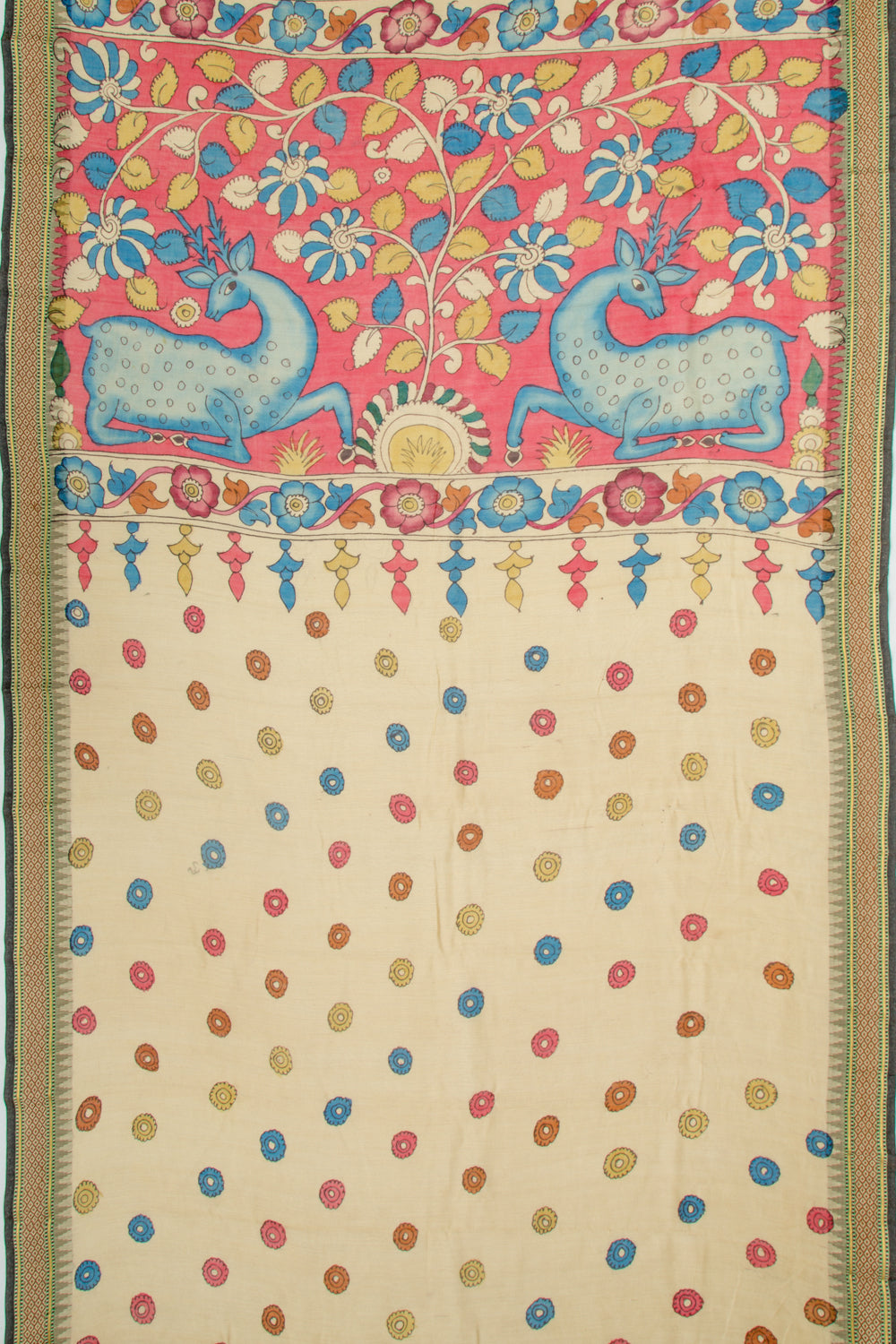 Tussar Kalamkari Handpainted Yellow Saree