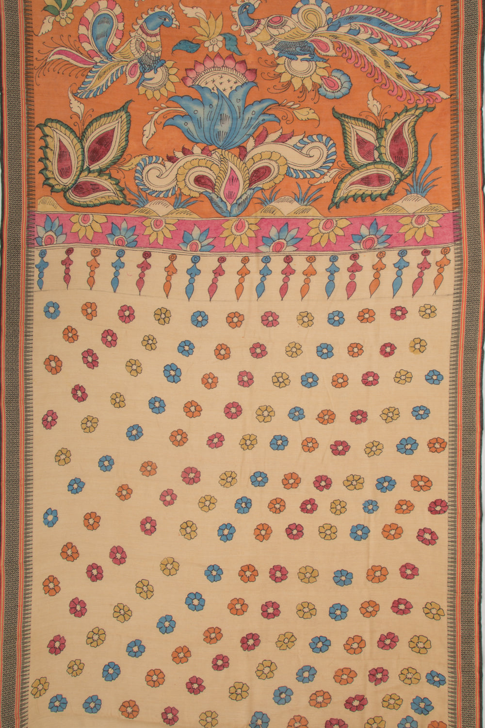 Tussar Kalamkari Handpainted Beige Saree