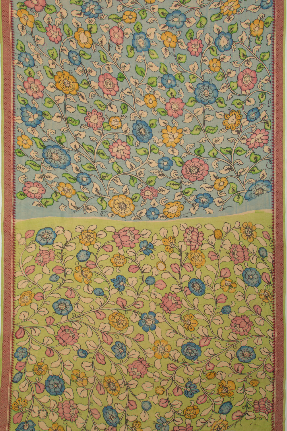 Soft Tussar Kalamkari Handpainted Blue Saree