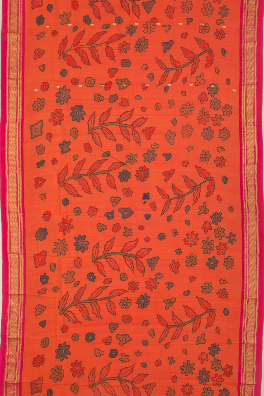 Paithani Silk Kalamkari Handpainted Orange Saree