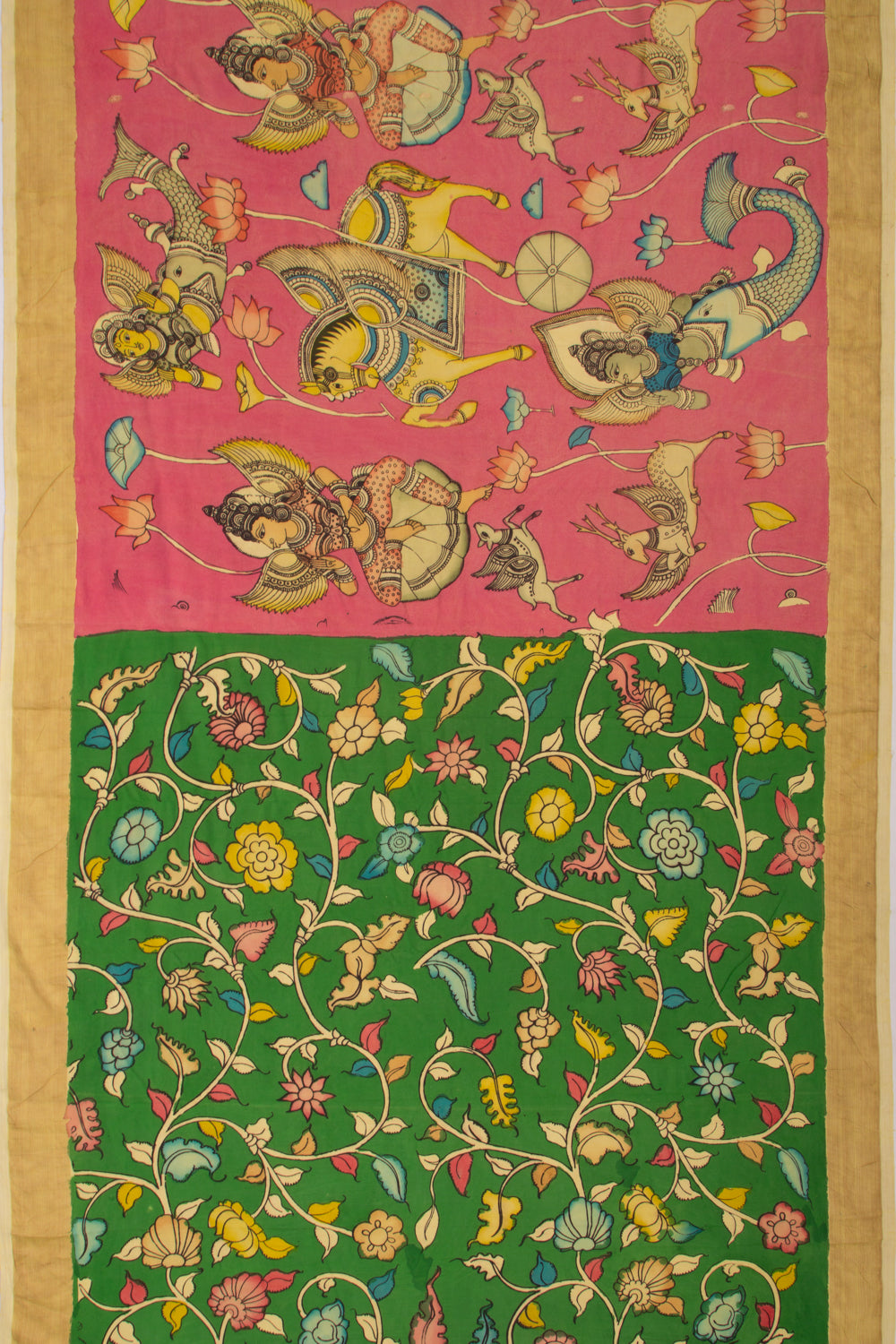 Paithani Cotton Kalamkari Handpainted Pink Saree