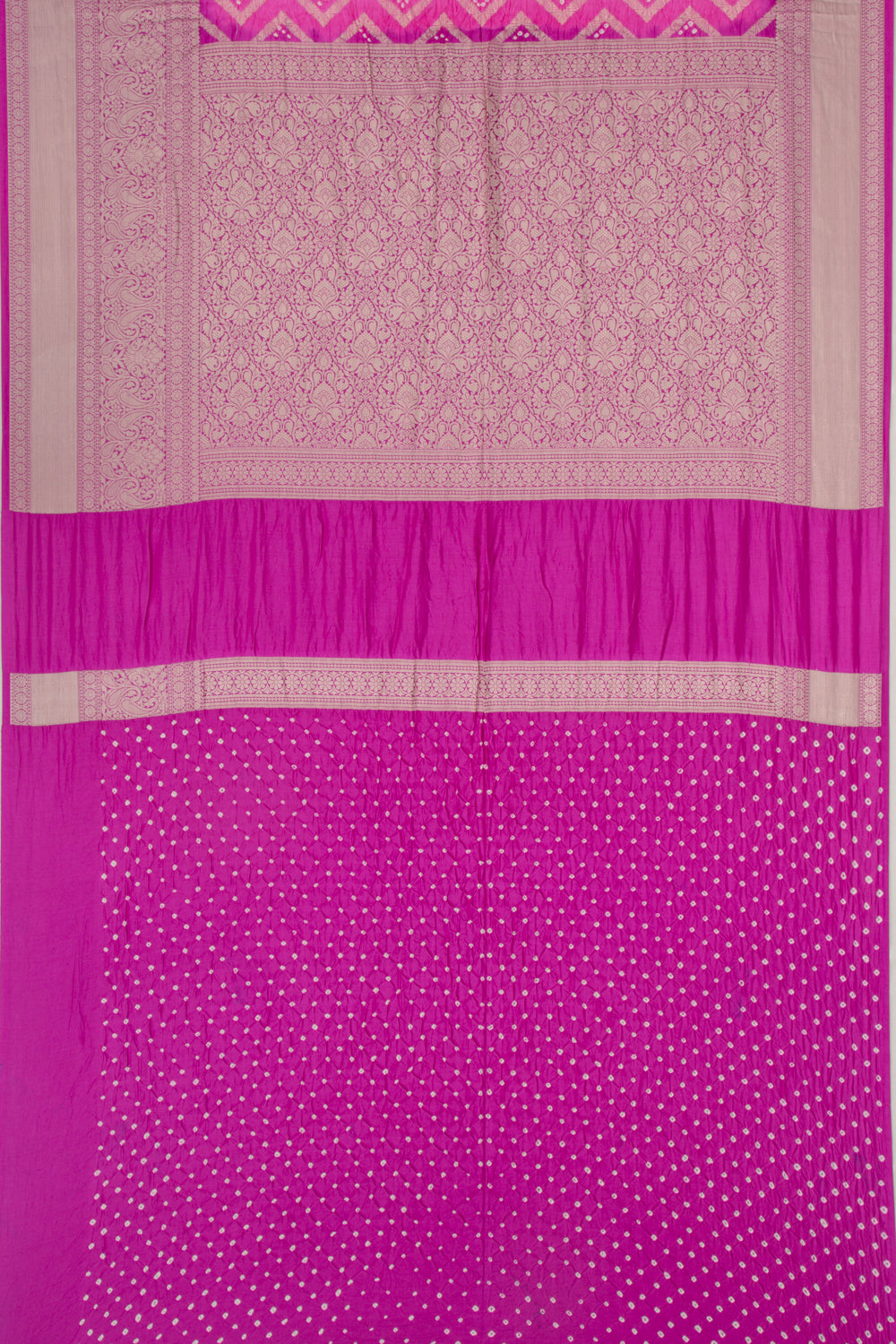 Chiniya Silk Bandhani And Brocade Pink Saree