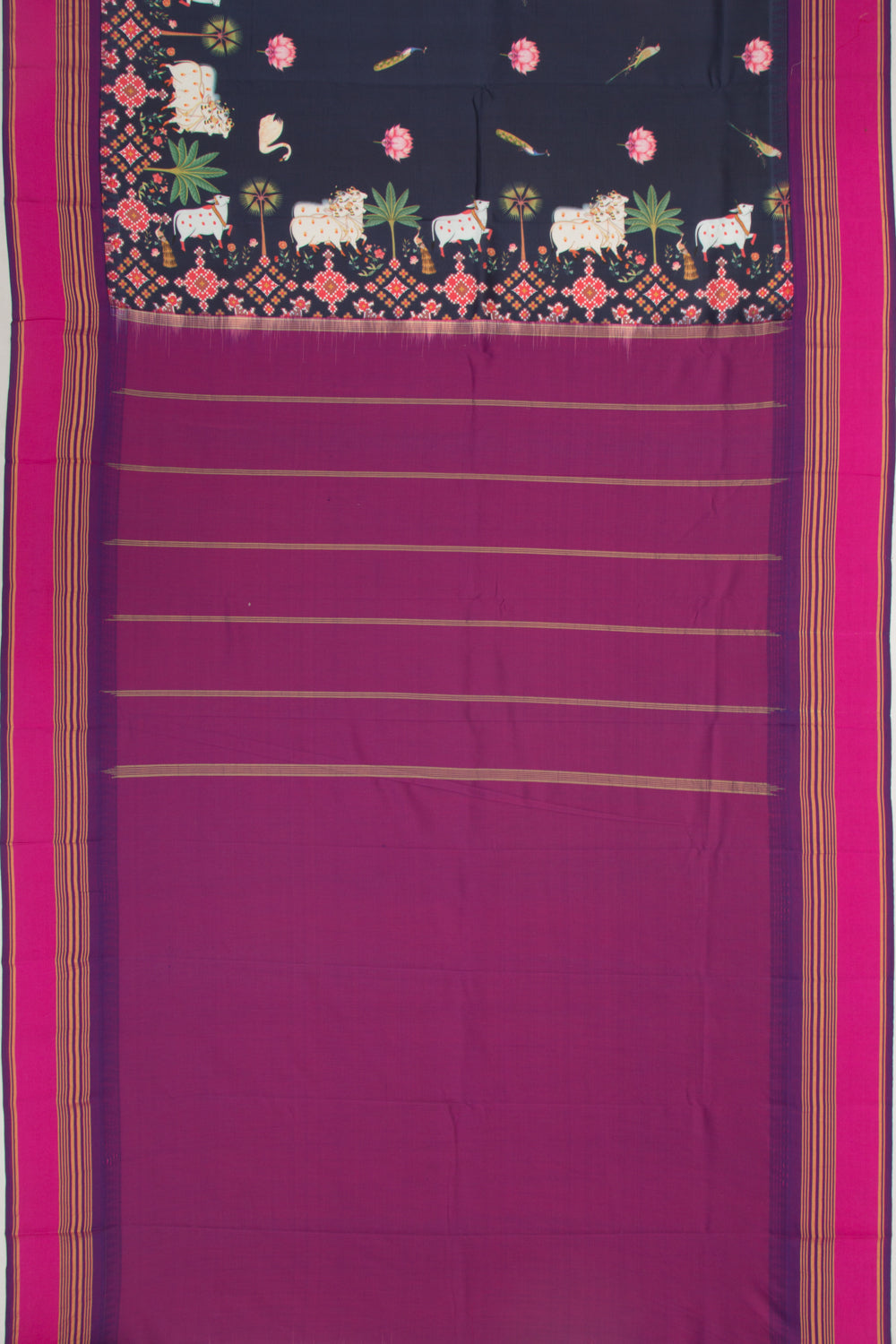 Kanchipuram Silk Pichwai Printed Dark Blue Saree