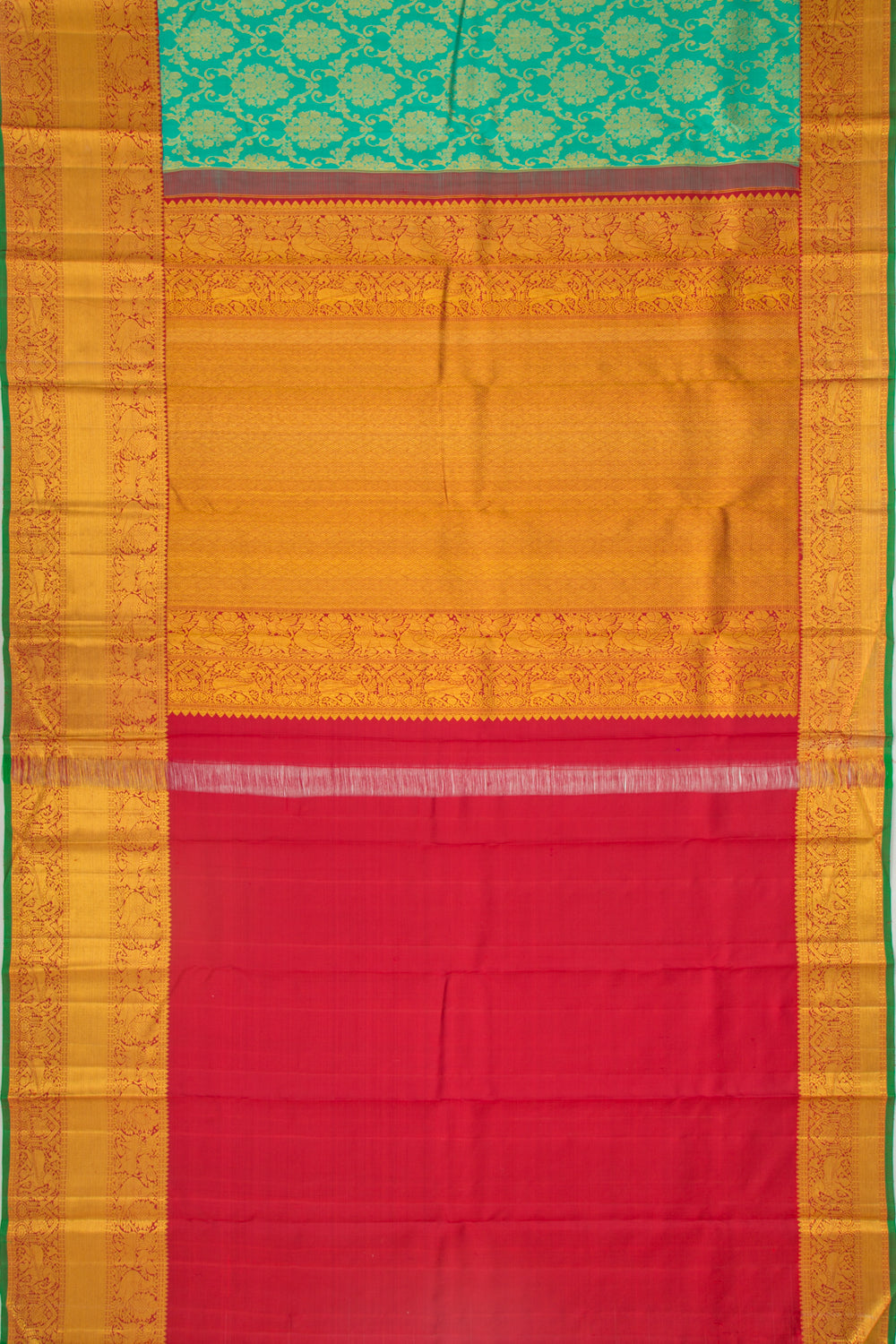 Taranga Kanchi Silk Jaal And Butta Sea Green Saree