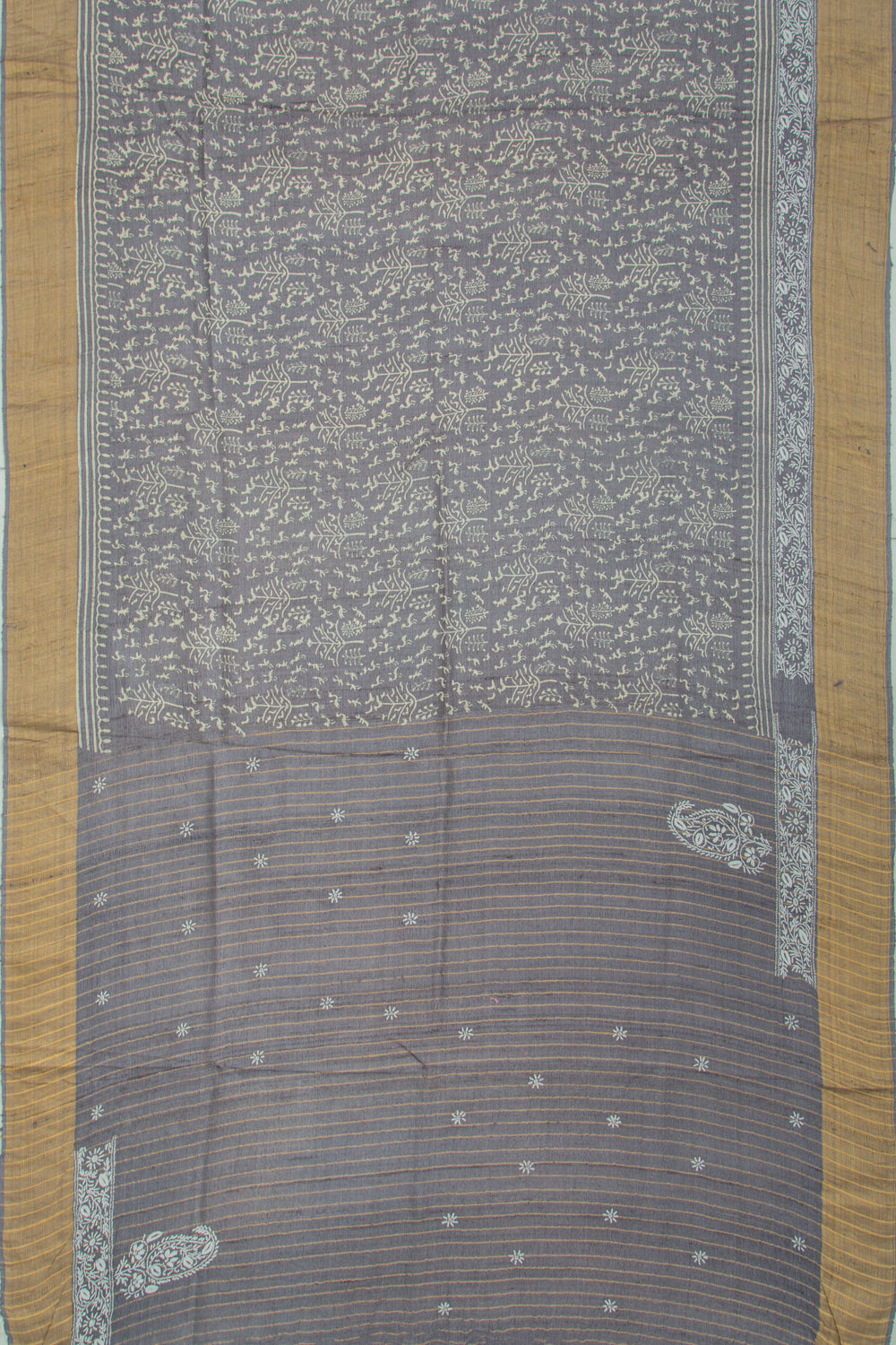 Bhagalpuri Tussar Printed Elephant Grey Saree
