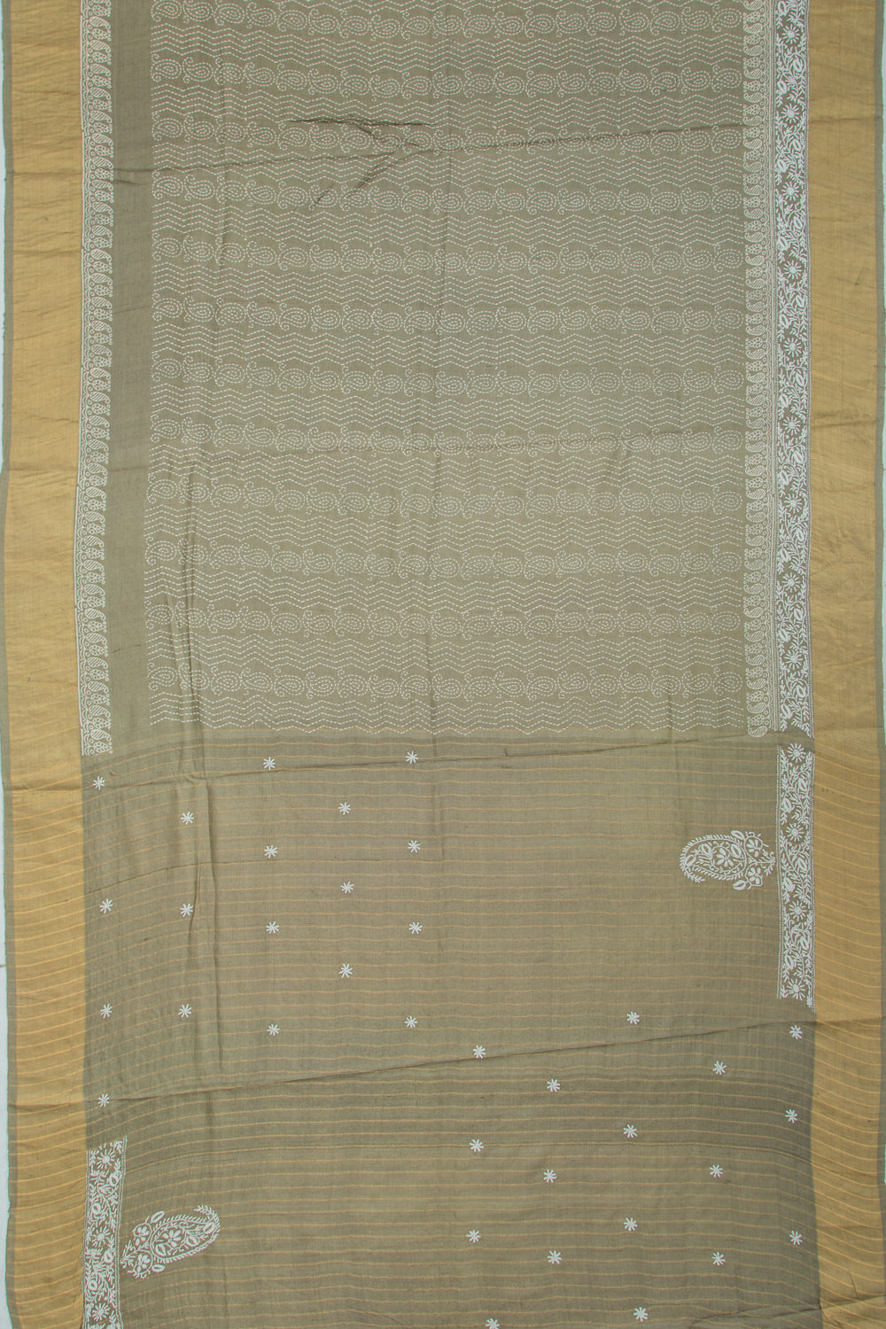 Bhagalpuri Tussar Floral Printed Sage Green Saree