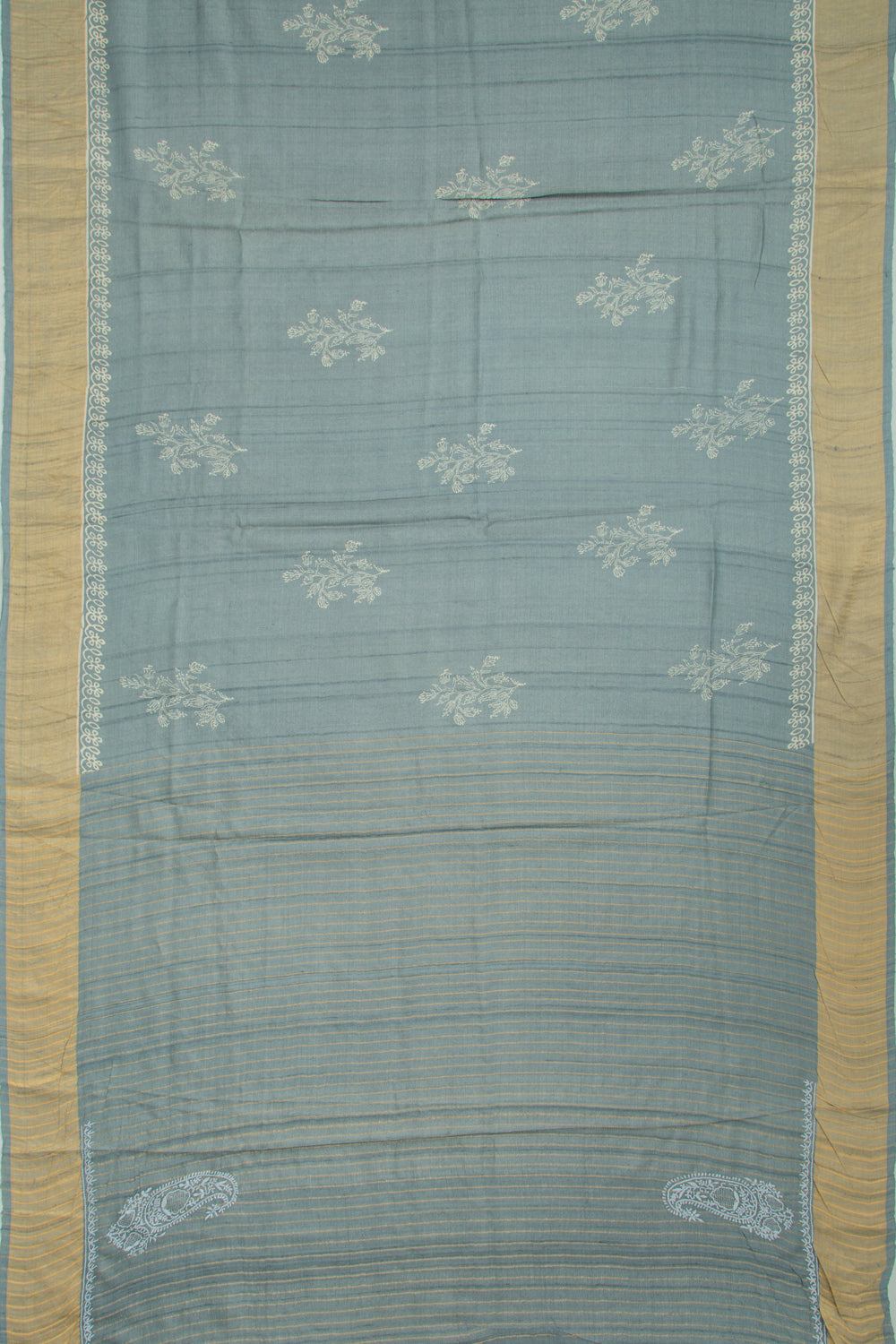 Bhagalpuri Tussar Floral Printed Grey Saree