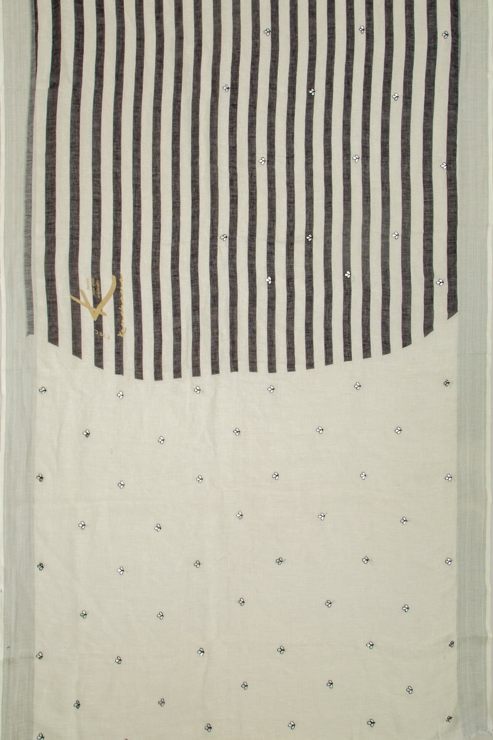 Linen Lines White And Black Saree
