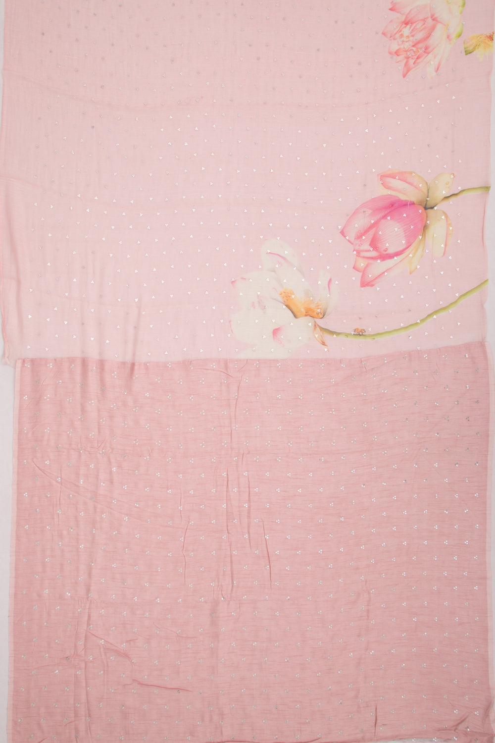 Linen Butta Pink Saree With Sequin Work