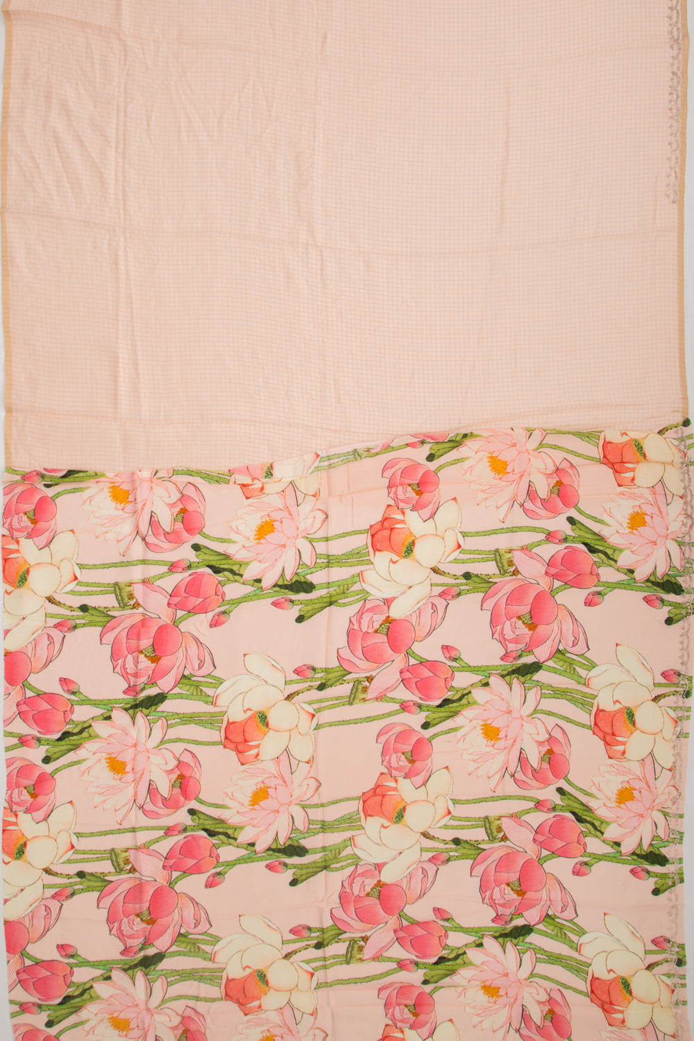 Chanderi Silk Checks Pastel Orange Saree