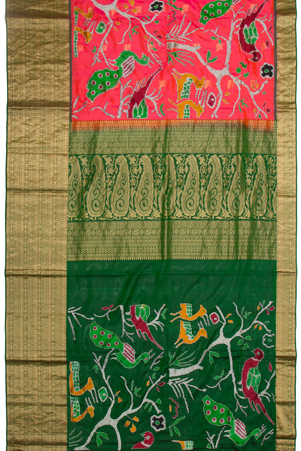 Kanchipuram Silk With Ikat Applique Work Pink Saree