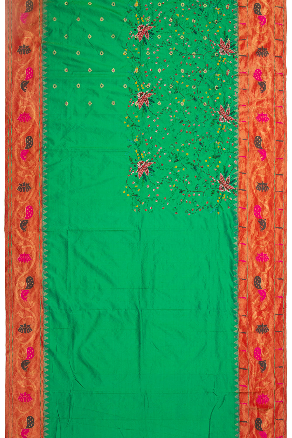 Soft Silk Paithani Embroidery Green Saree