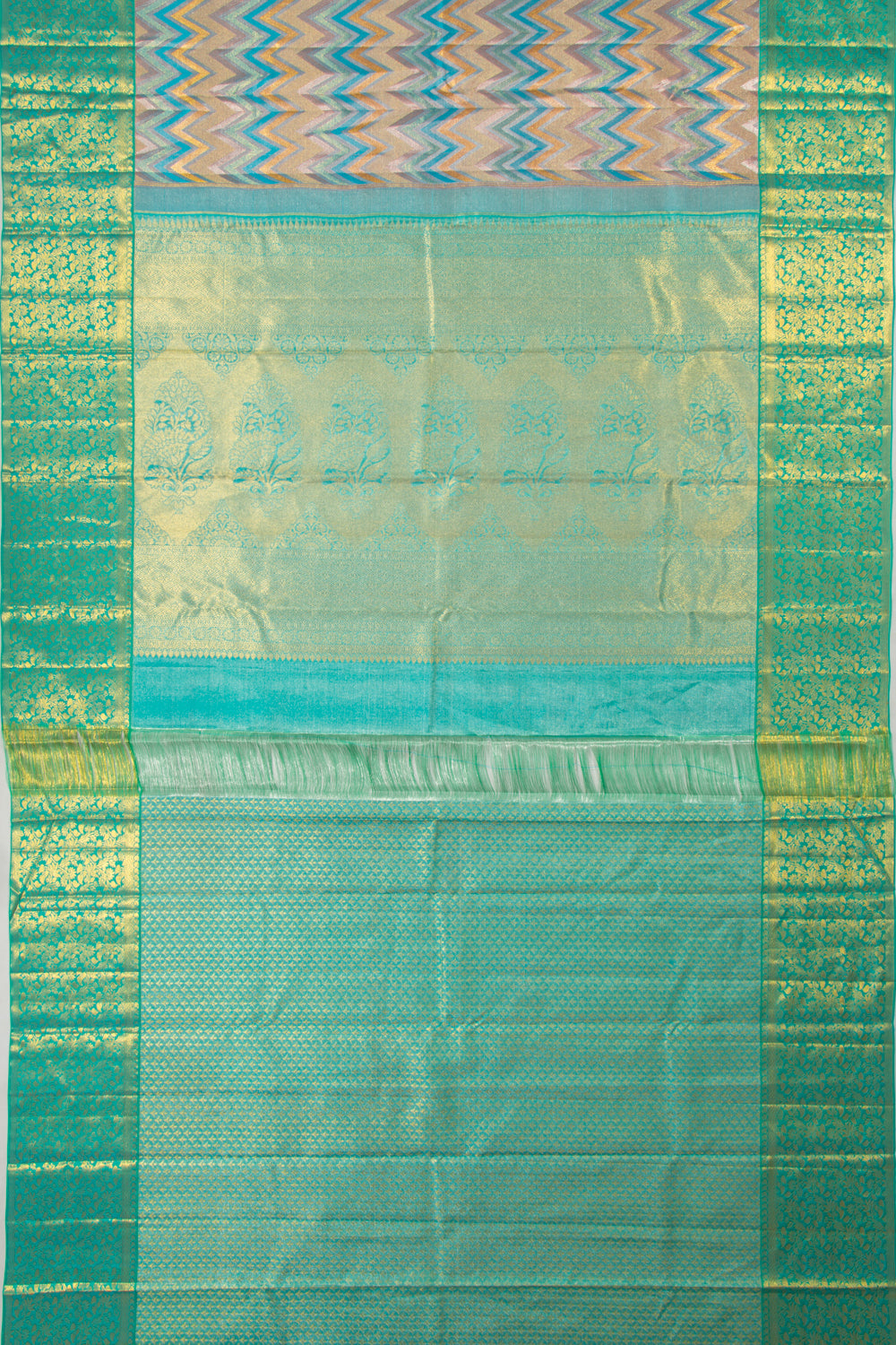 Taranga Kanchi Silk Tissue Zig-Zag Lines Multicolour Saree
