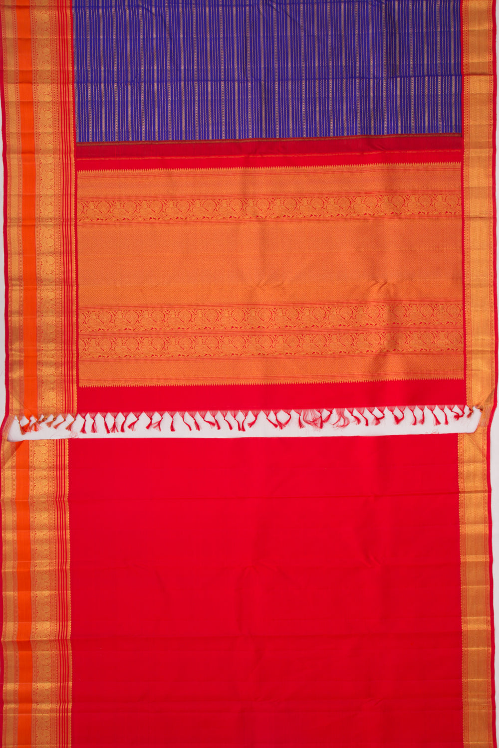 Kanchipuram Silk Horizontal Lines Dark Blue Saree