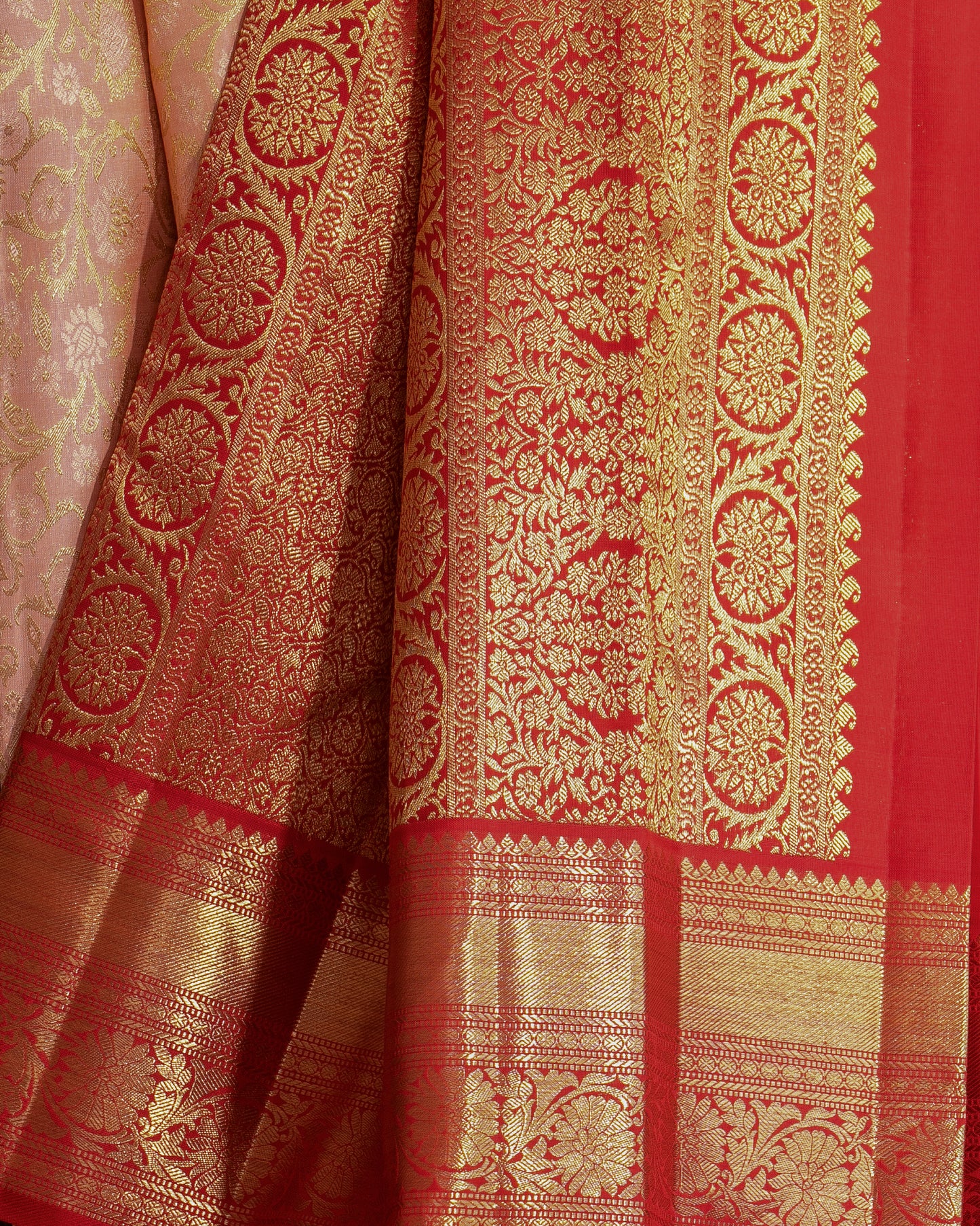 Kanchipuram Silk Jaal Peach Saree