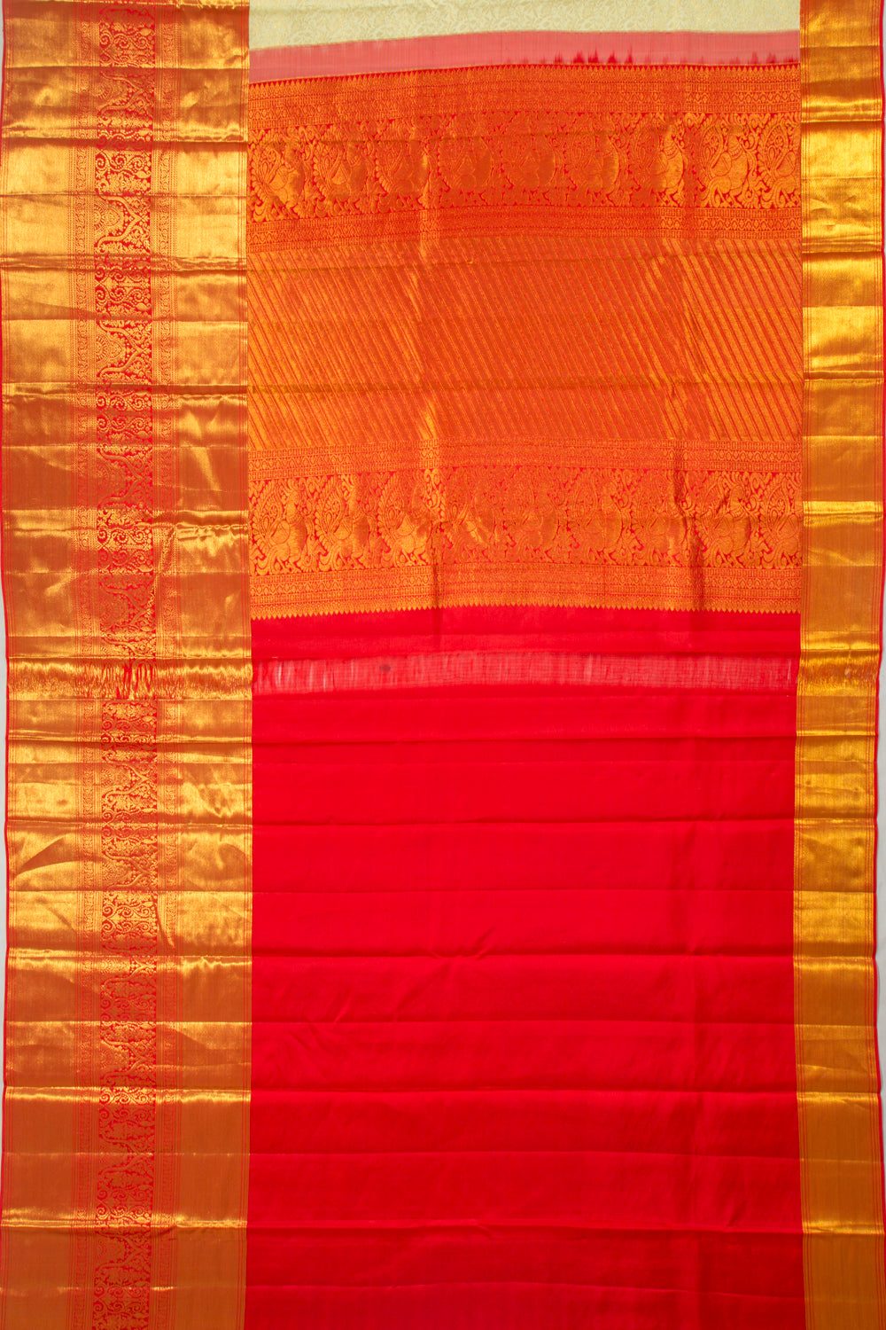 Kanchipuram Silk Jaal Cream Saree
