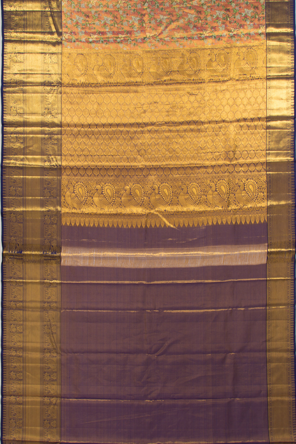 Kanchipuram Silk Tissue Brocade Orange Saree