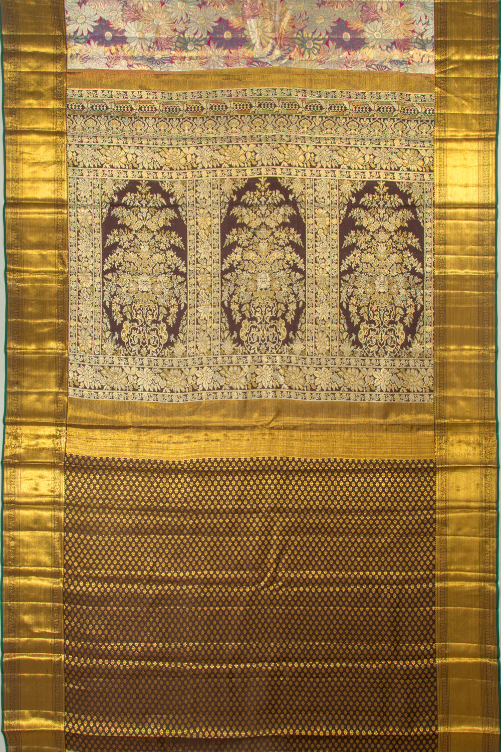 Kanchipuram Silk Tissue Brocade Multicolour Saree