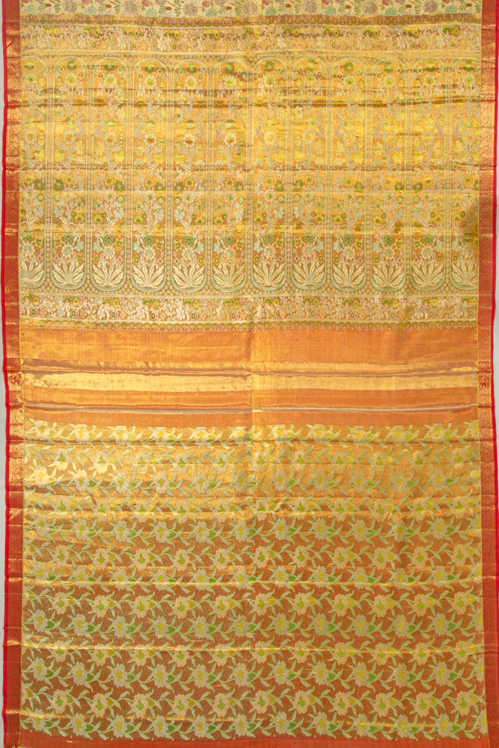 Kanchipuram Silk Tissue Jaal Gold Saree